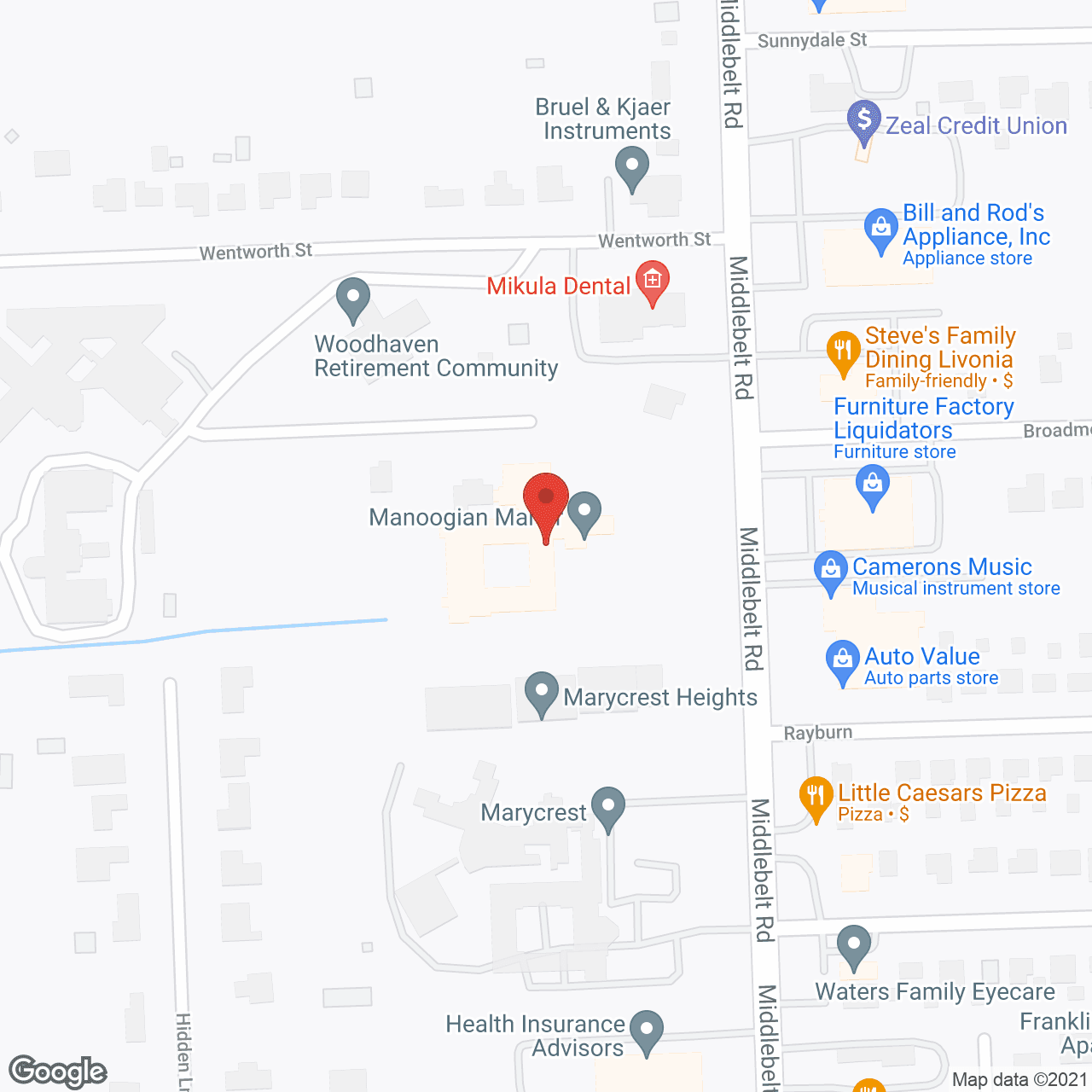 Map of the neighborhood around Manoogian Manor