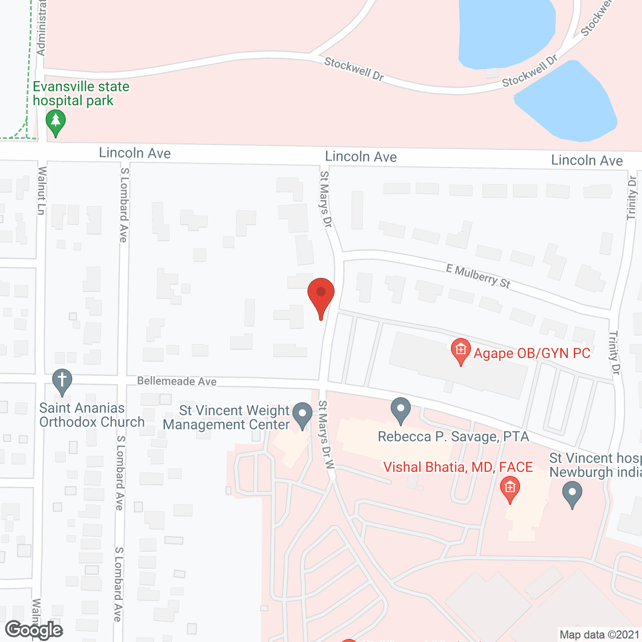 Map of the neighborhood around Evansville Protestant Home Inc