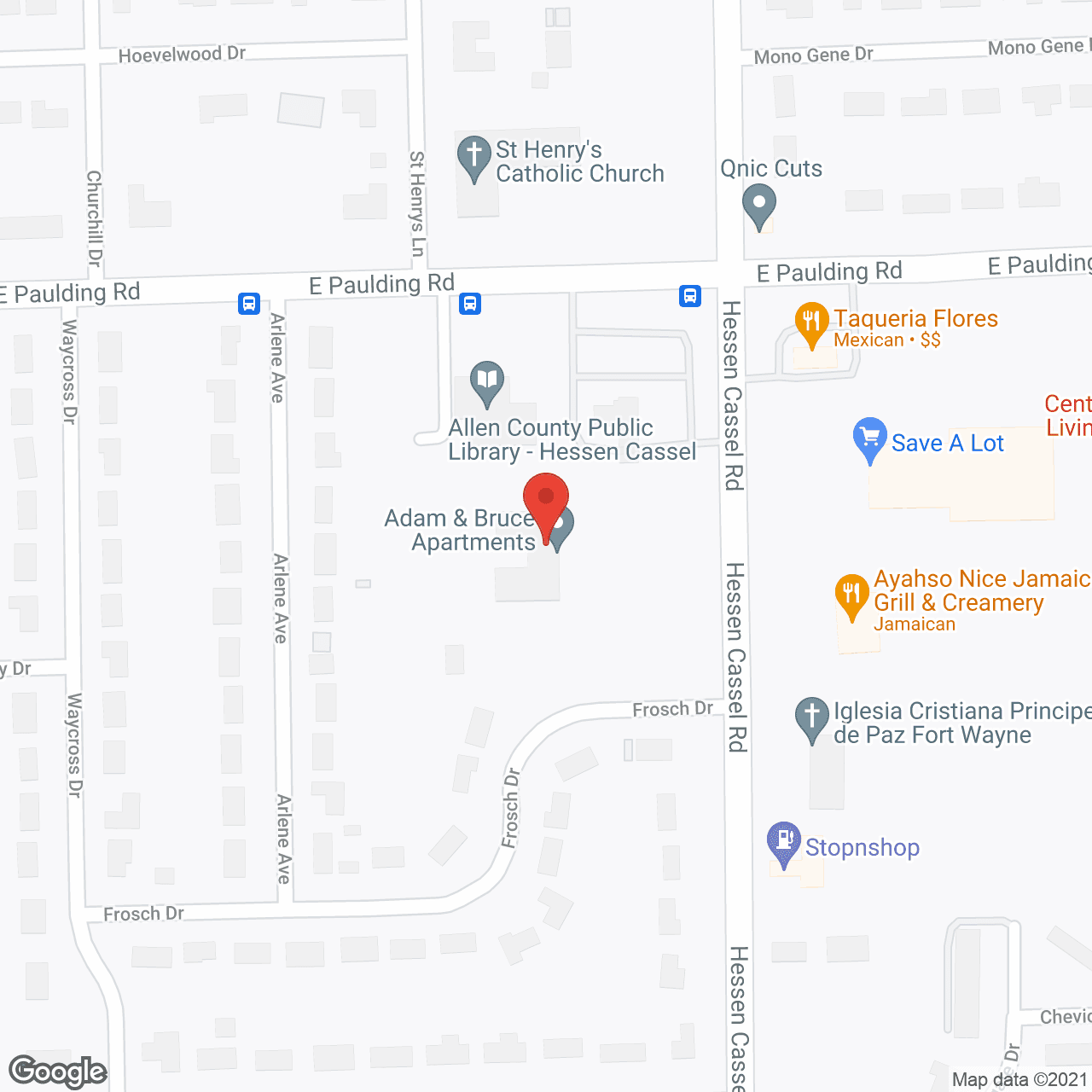 Map of the neighborhood around Adam and Bruce Apartments