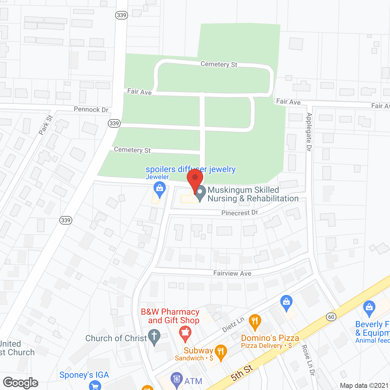 Map of the neighborhood around Muskingum Valley Nursing and Rehab