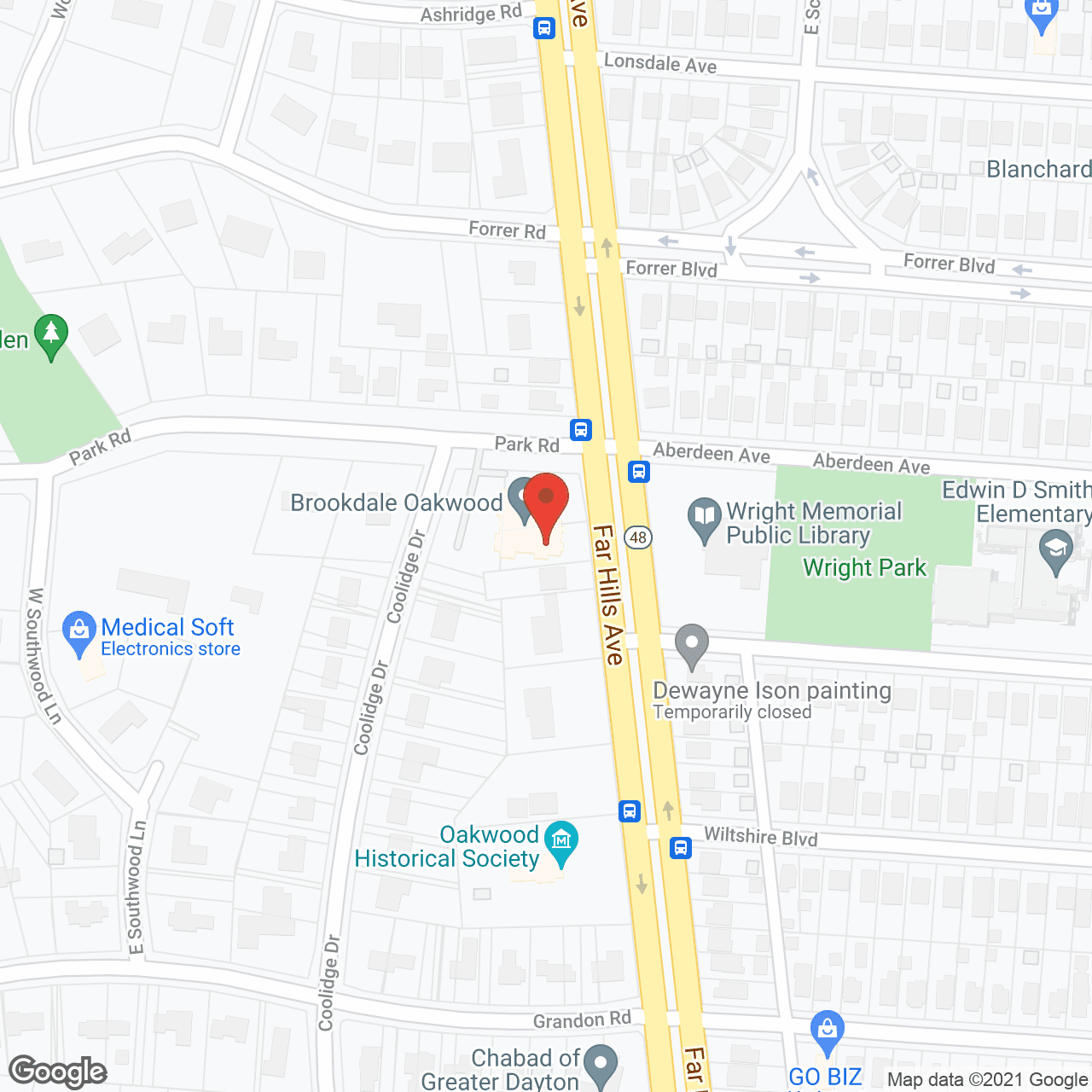Map of the neighborhood around Brookdale Oakwood (Offering HealthPlus)