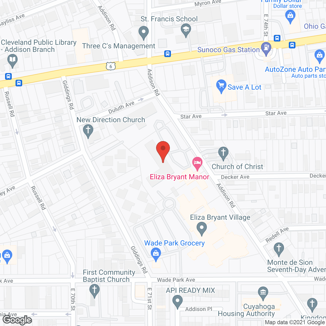 Map of the neighborhood around Eliza Bryant Manor