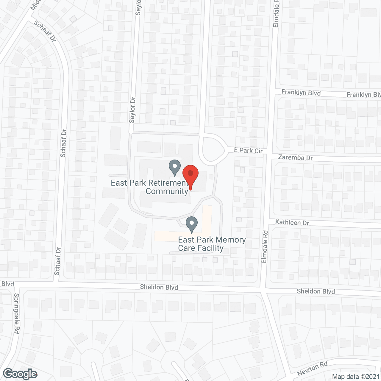 Map of the neighborhood around East Park Retirement Community