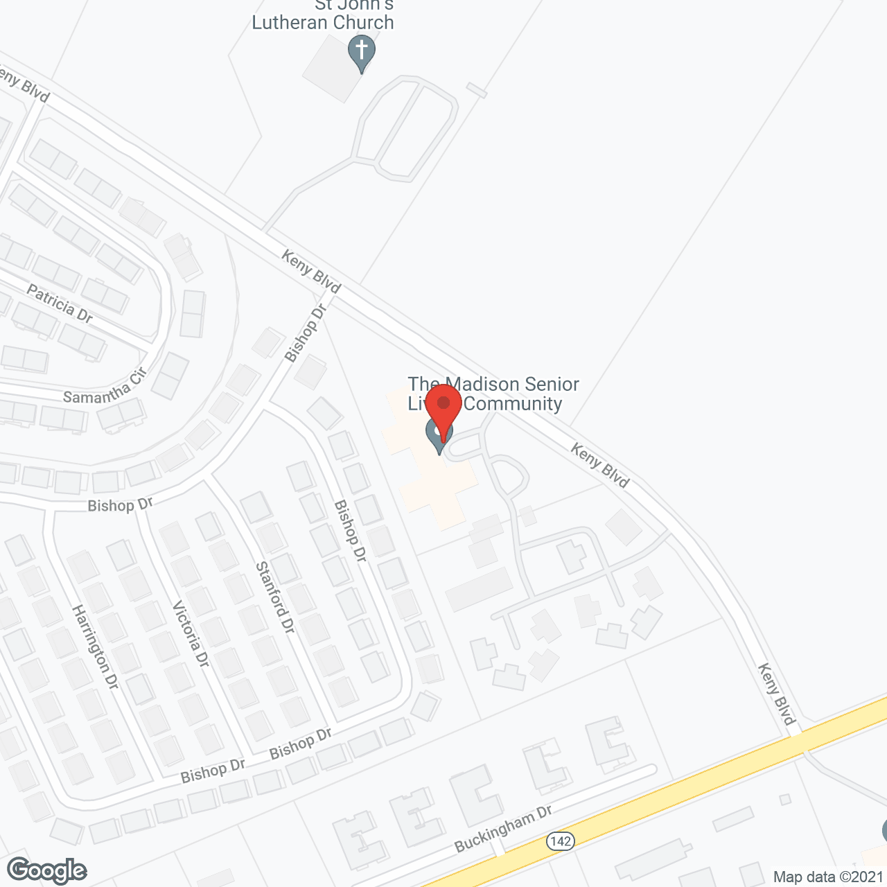 Map of the neighborhood around The Madison Senior Living Community