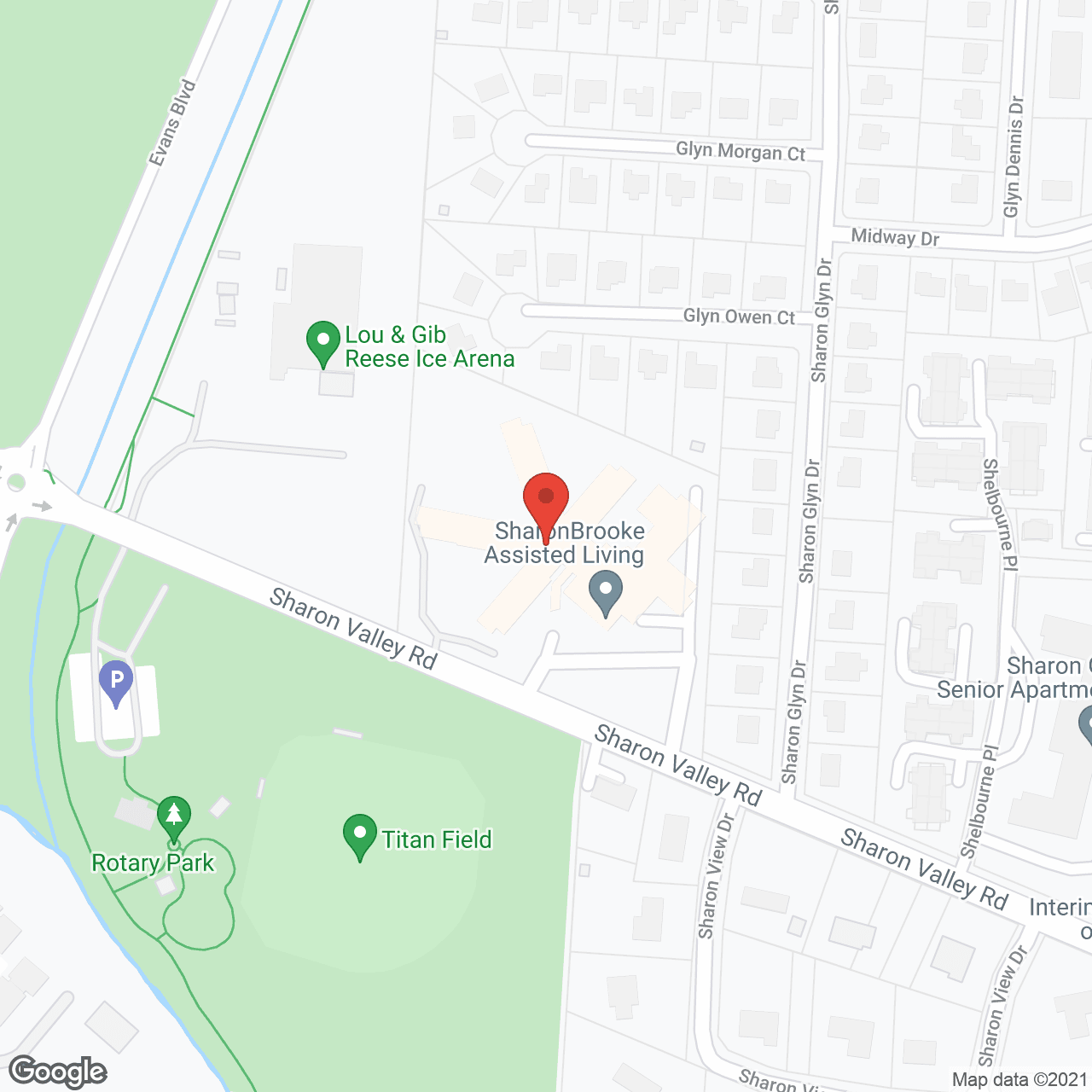 Map of the neighborhood around SharonBrooke Assisted Living