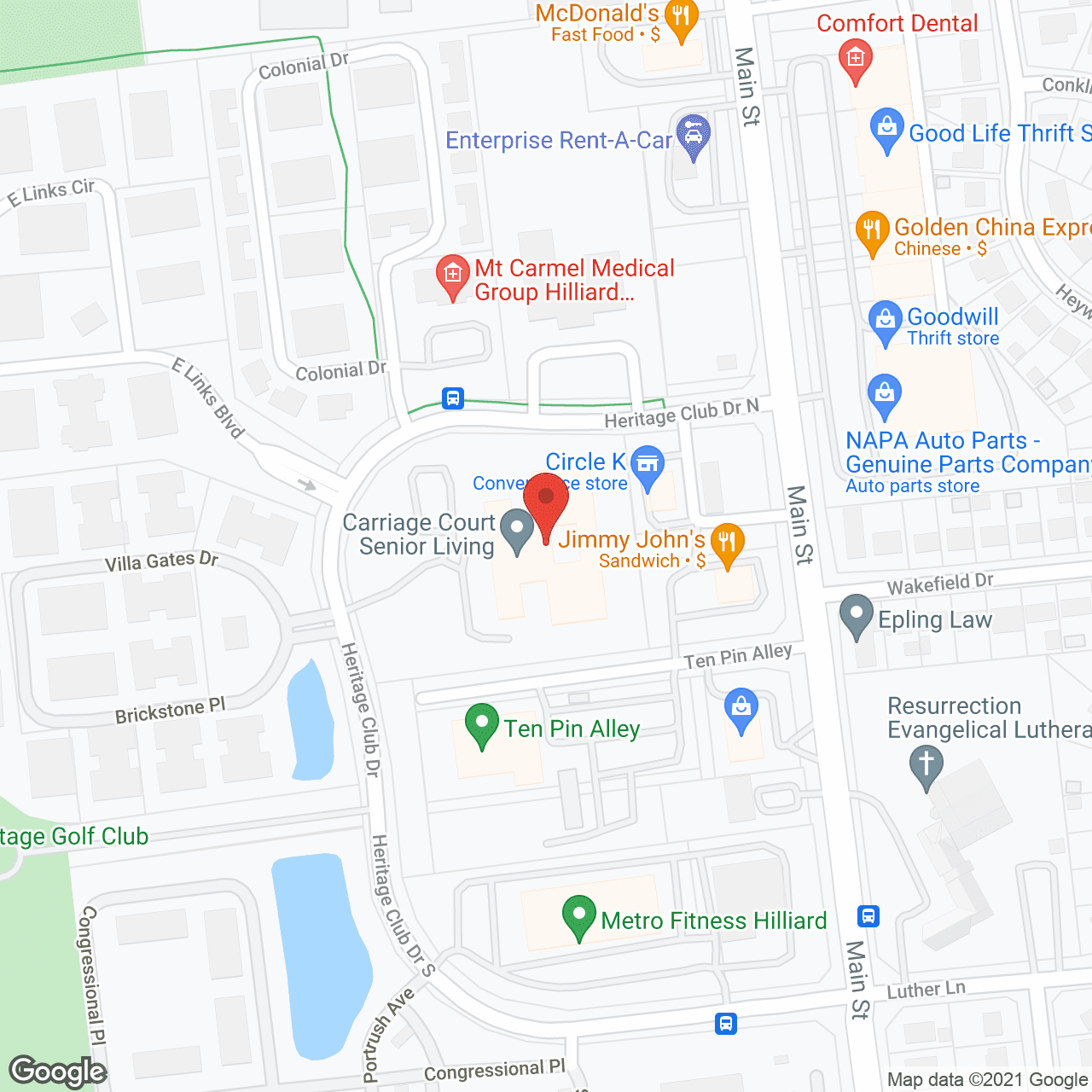 Map of the neighborhood around Carriage Court - Hilliard
