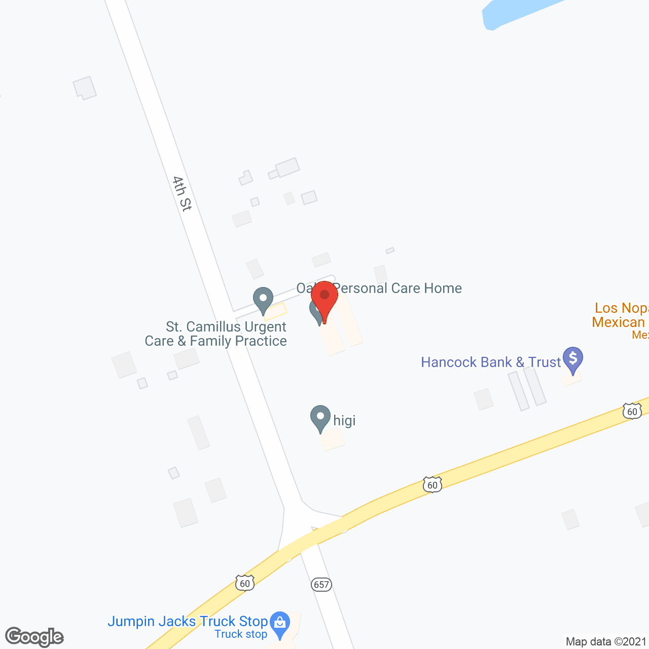 Map of the neighborhood around The Oaks Personal Care Home - Lewisport