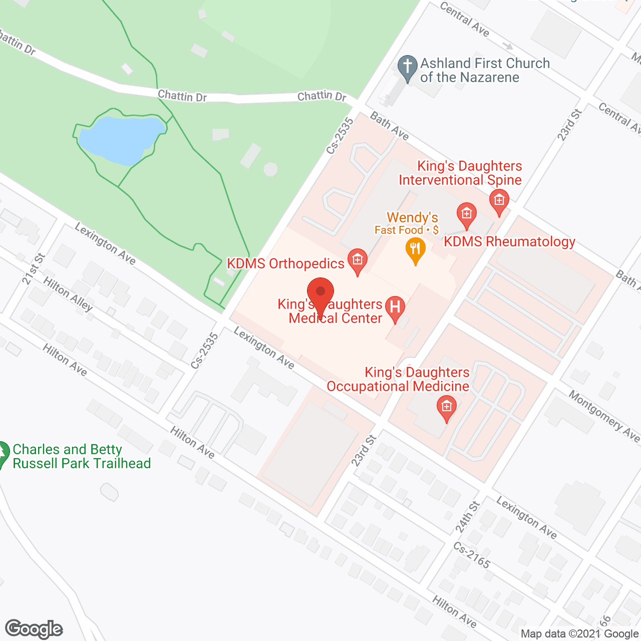 Map of the neighborhood around King's Daughter's Medical Center