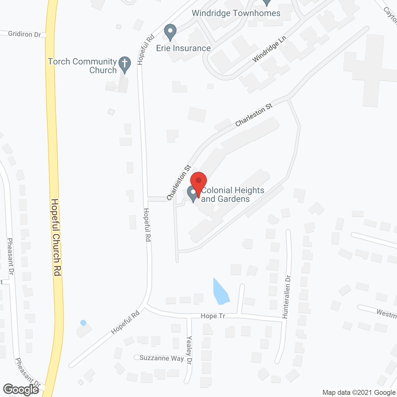 Map of the neighborhood around Colonial Heights Senior Living