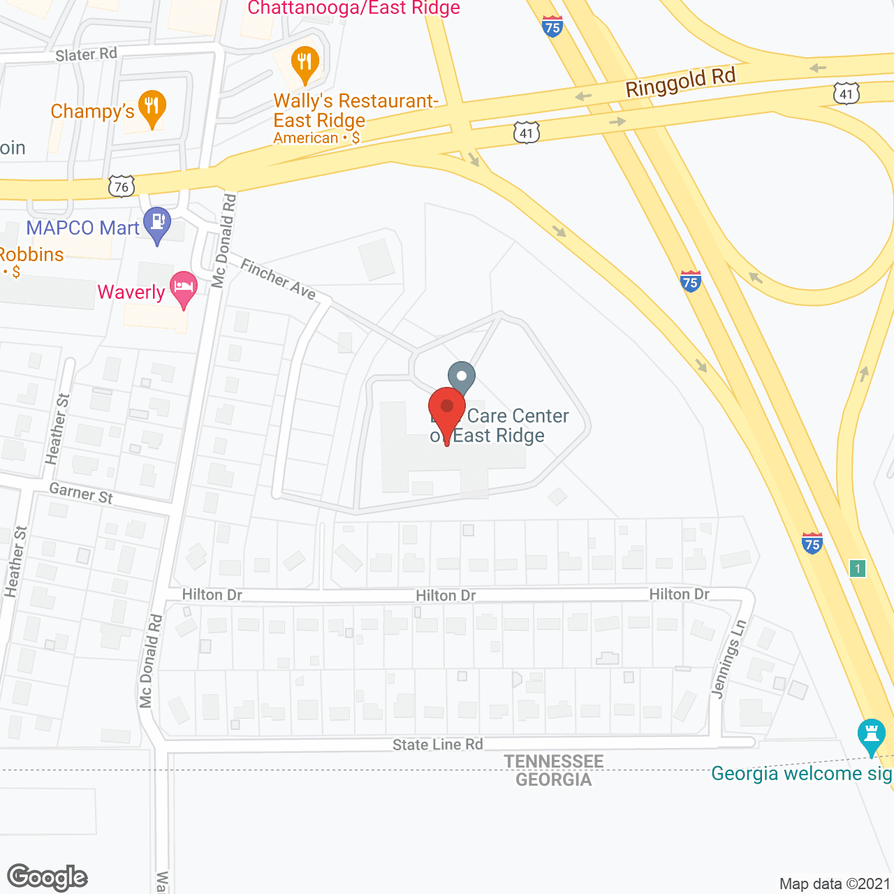 Map of the neighborhood around Life Care Ctr of East Ridge