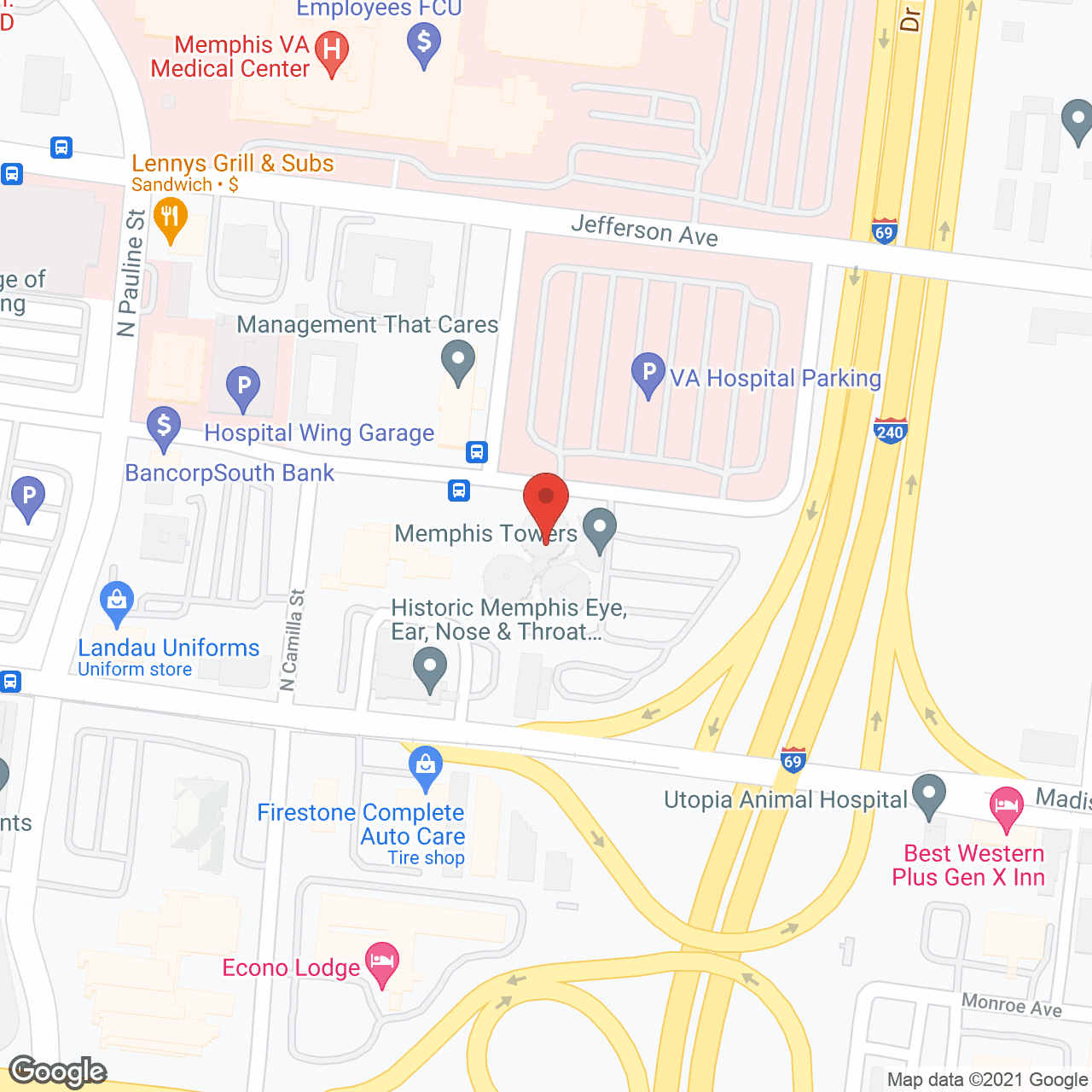 Map of the neighborhood around Memphis Towers