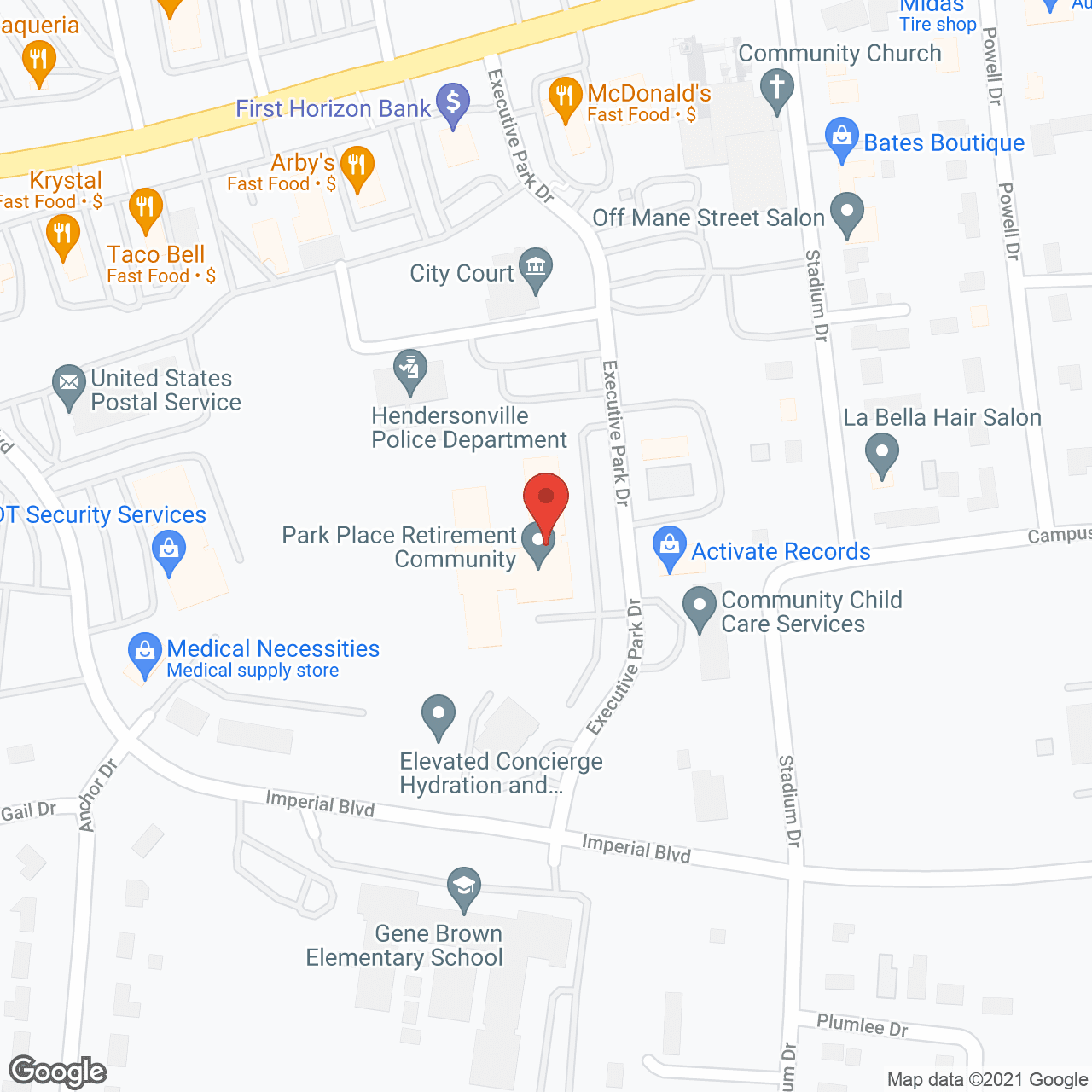 Map of the neighborhood around Park Place Retirement Community