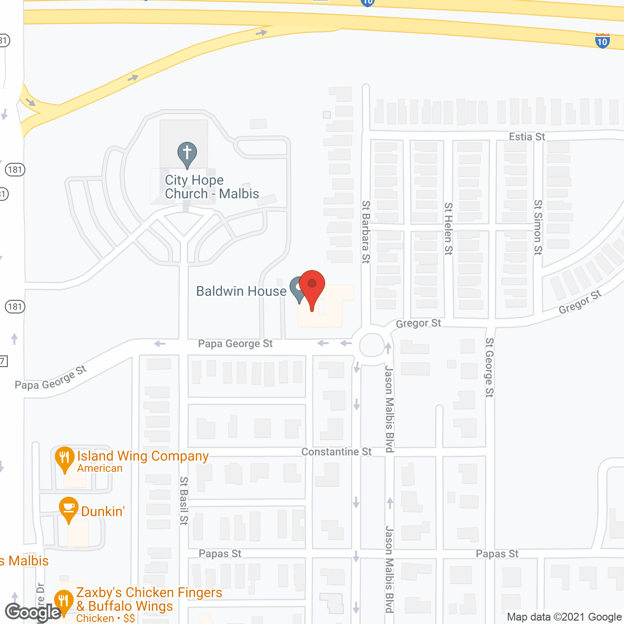 Map of the neighborhood around Baldwin House