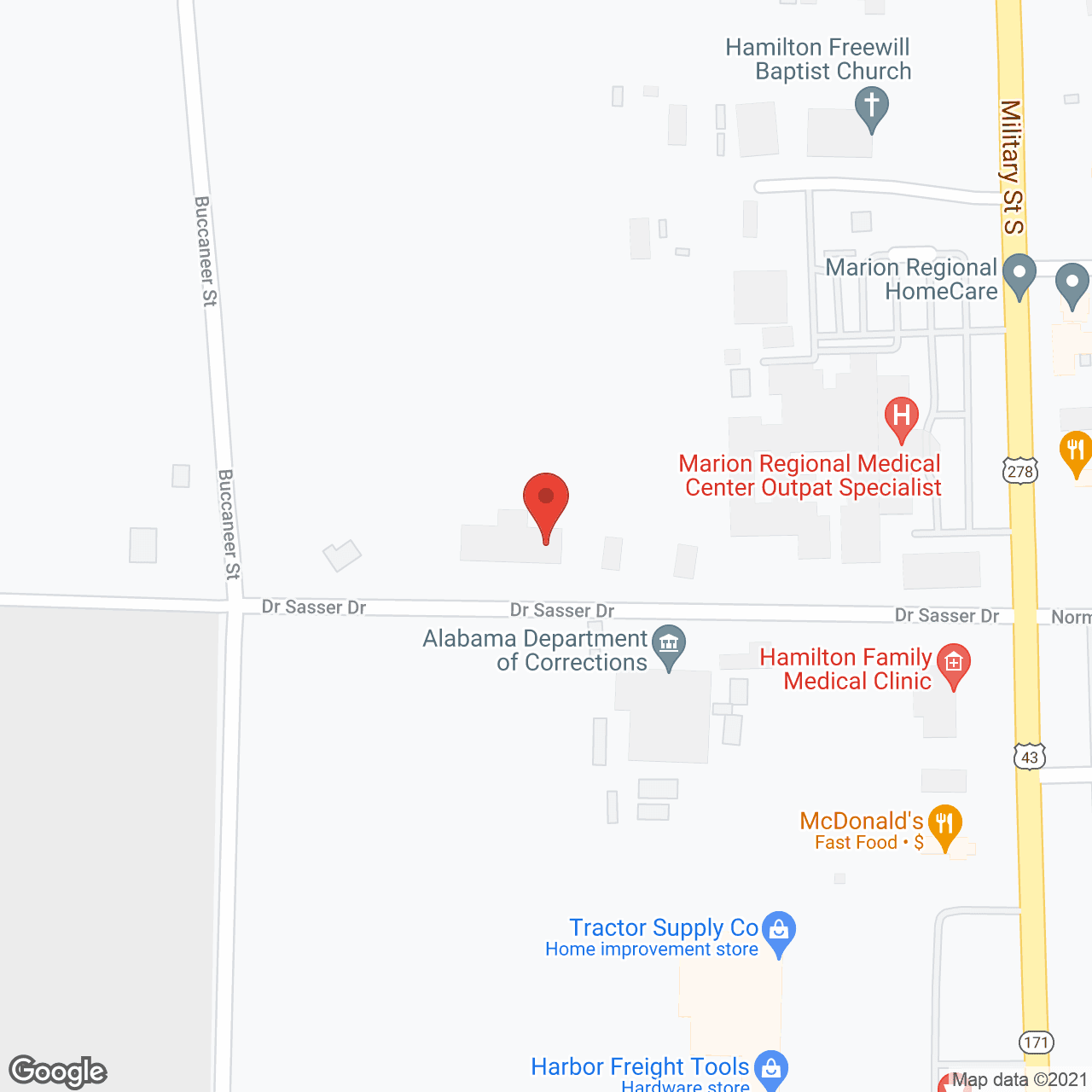 Map of the neighborhood around Hamilton Sunset Retirement Ctr