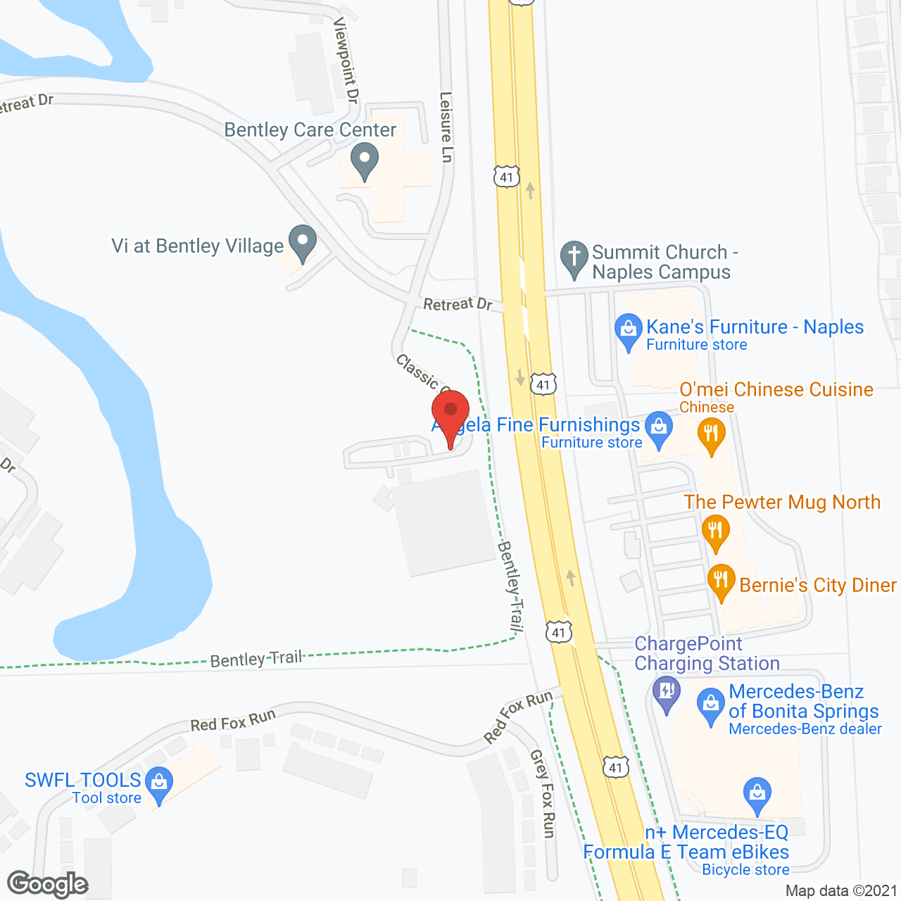 Map of the neighborhood around Vi at Bentley Village, a CCRC