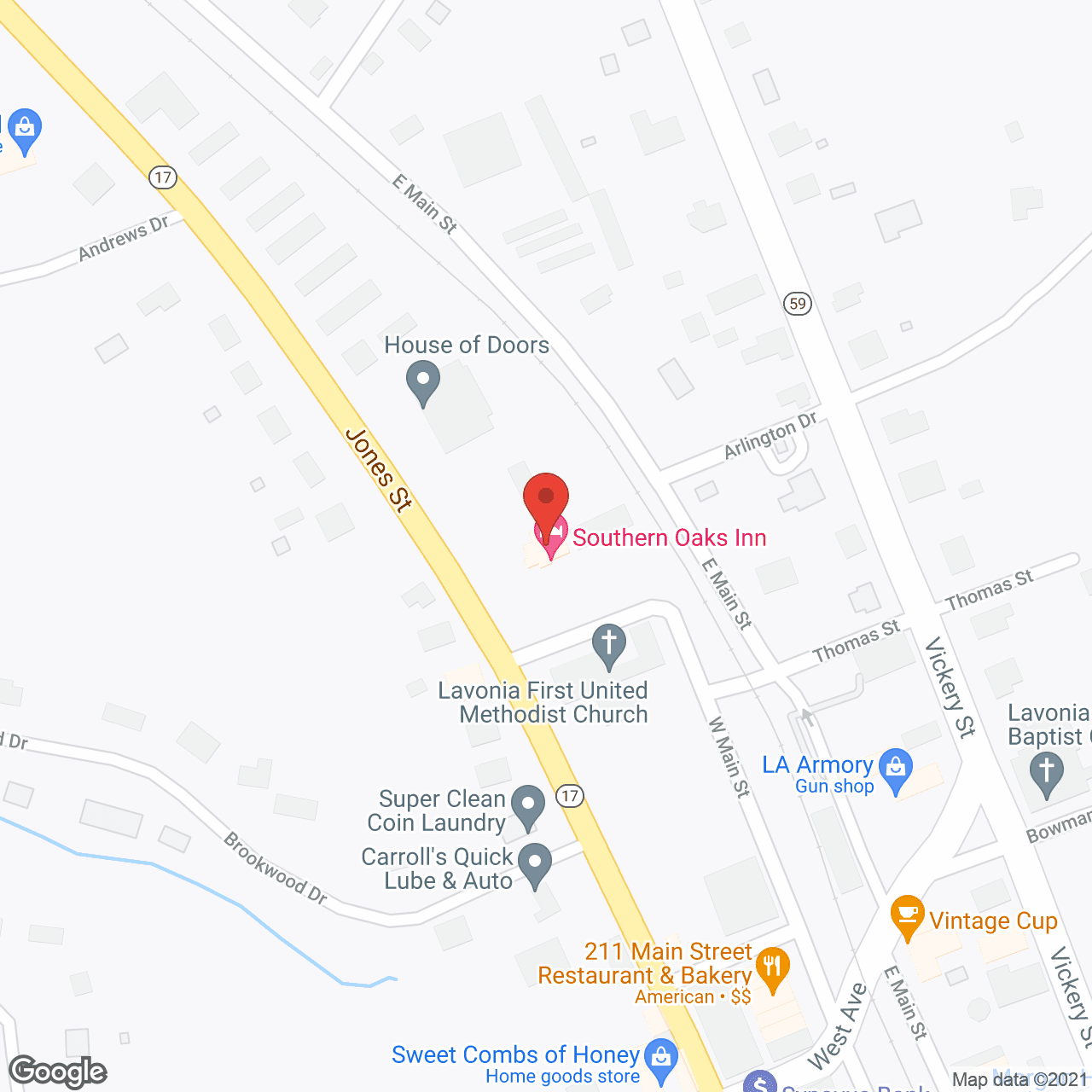 Map of the neighborhood around Southern Oaks Retirement Inn