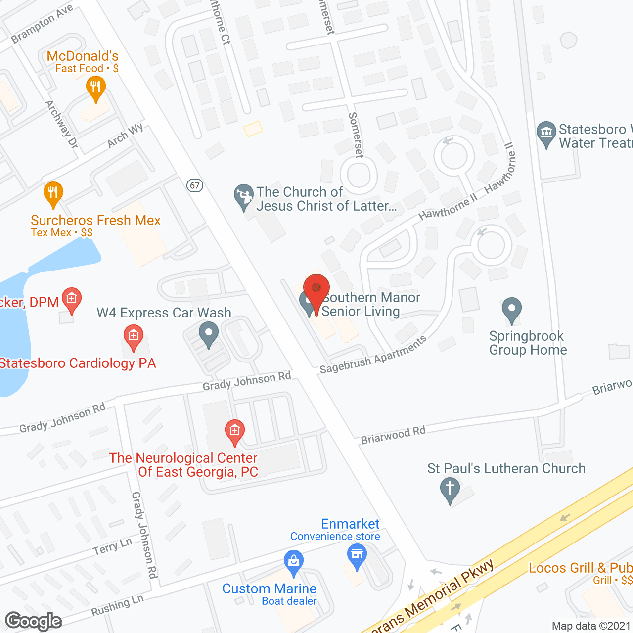 Map of the neighborhood around Southern Manor Retirement Inn