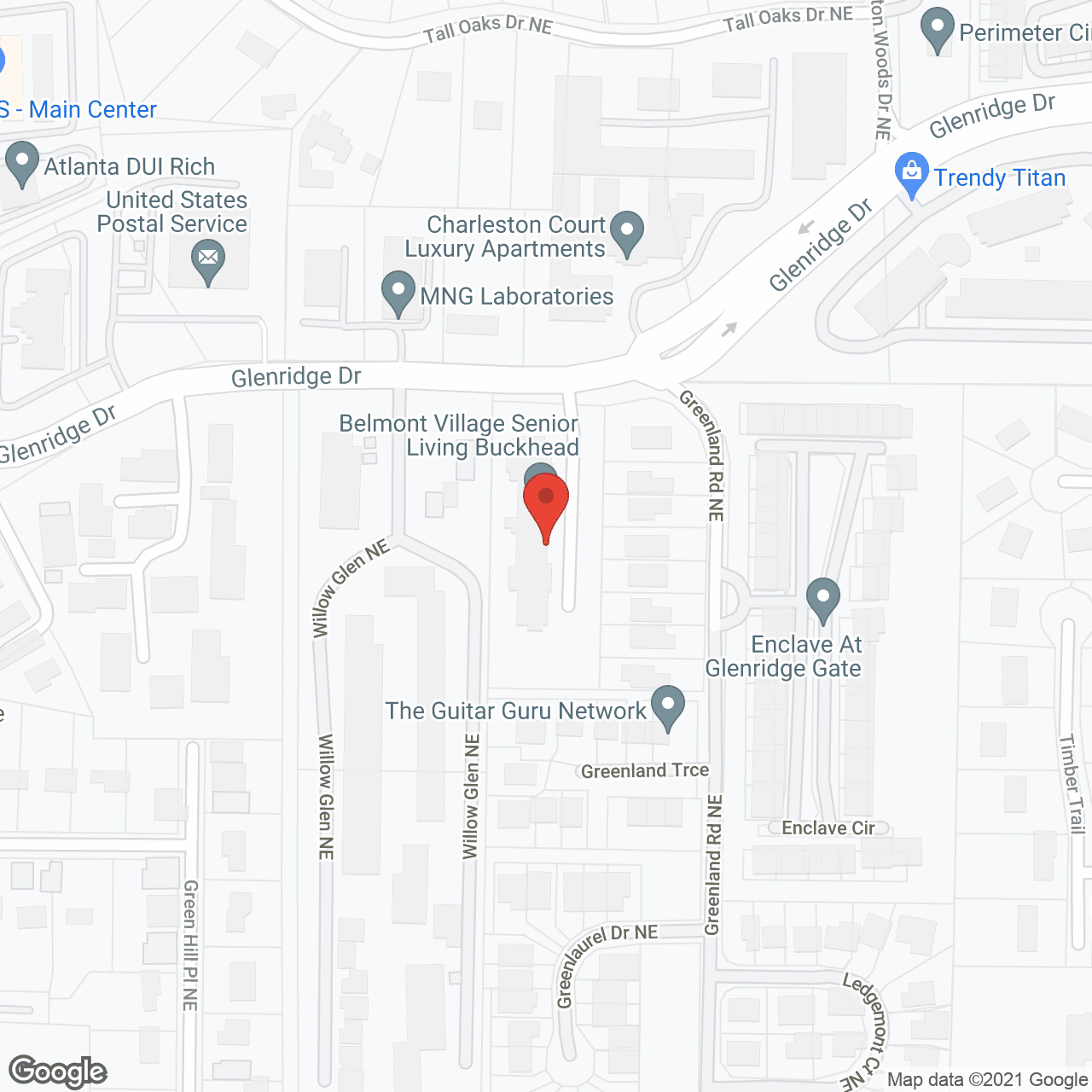 Map of the neighborhood around Belmont Village Buckhead