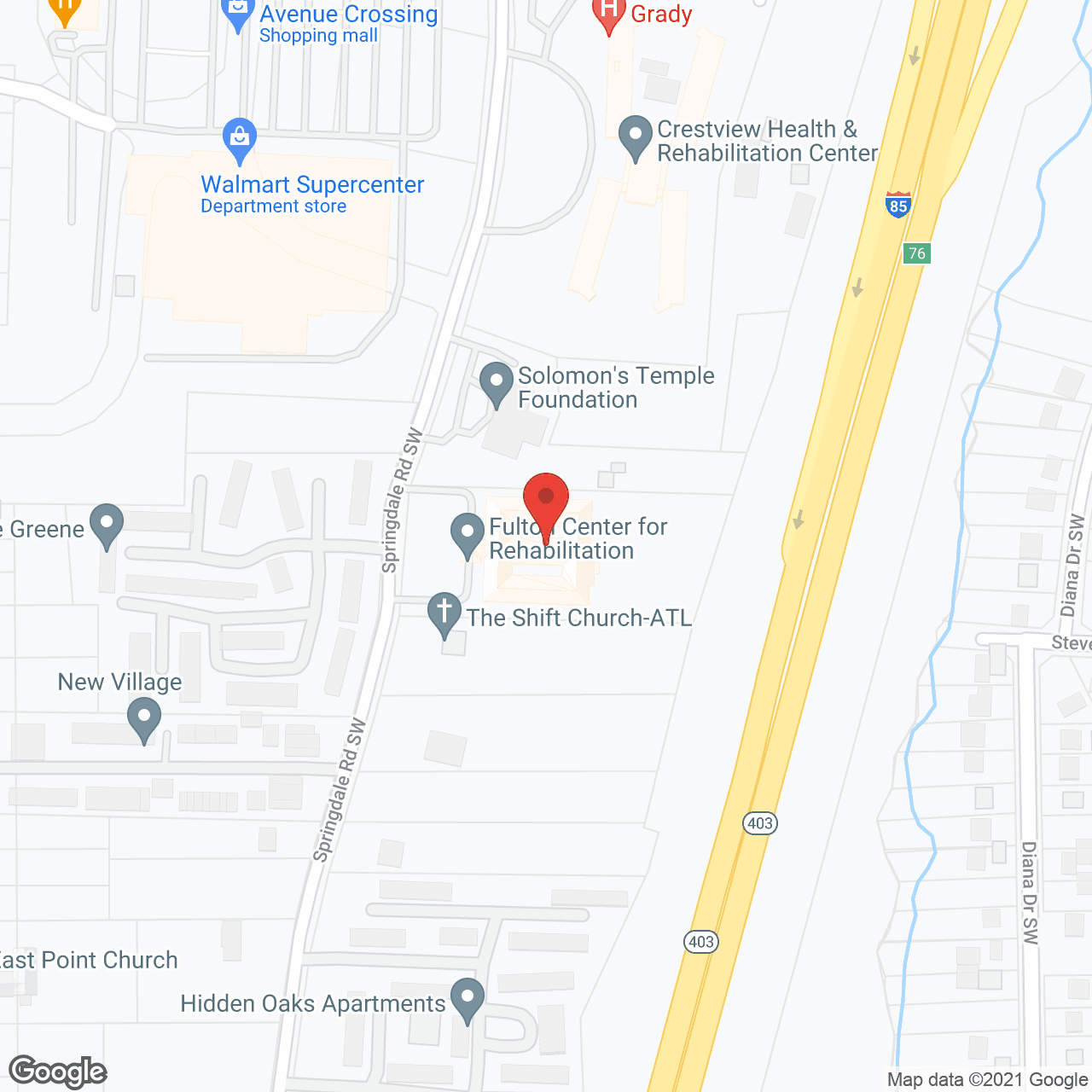 Map of the neighborhood around Fulton Center for Rehabilitation