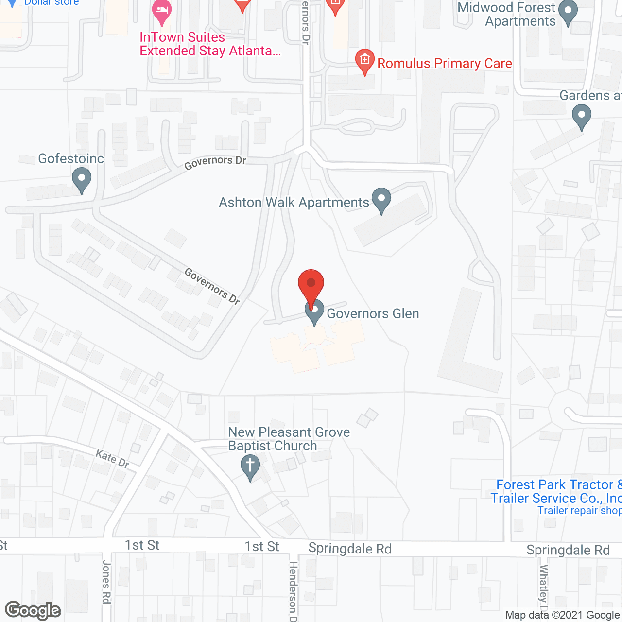 Map of the neighborhood around Governors Glen
