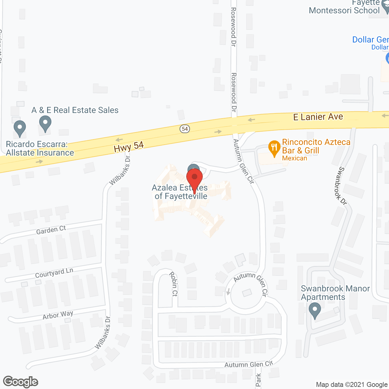 Map of the neighborhood around Azalea Estates of Fayetteville