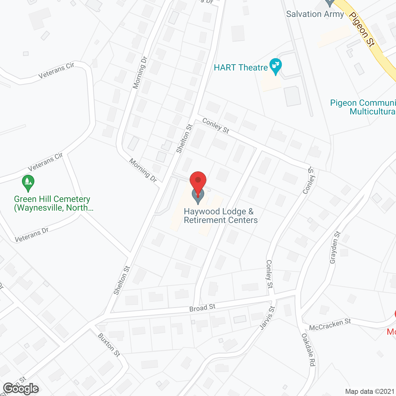 Map of the neighborhood around Haywood Lodge and Retirement Ctr