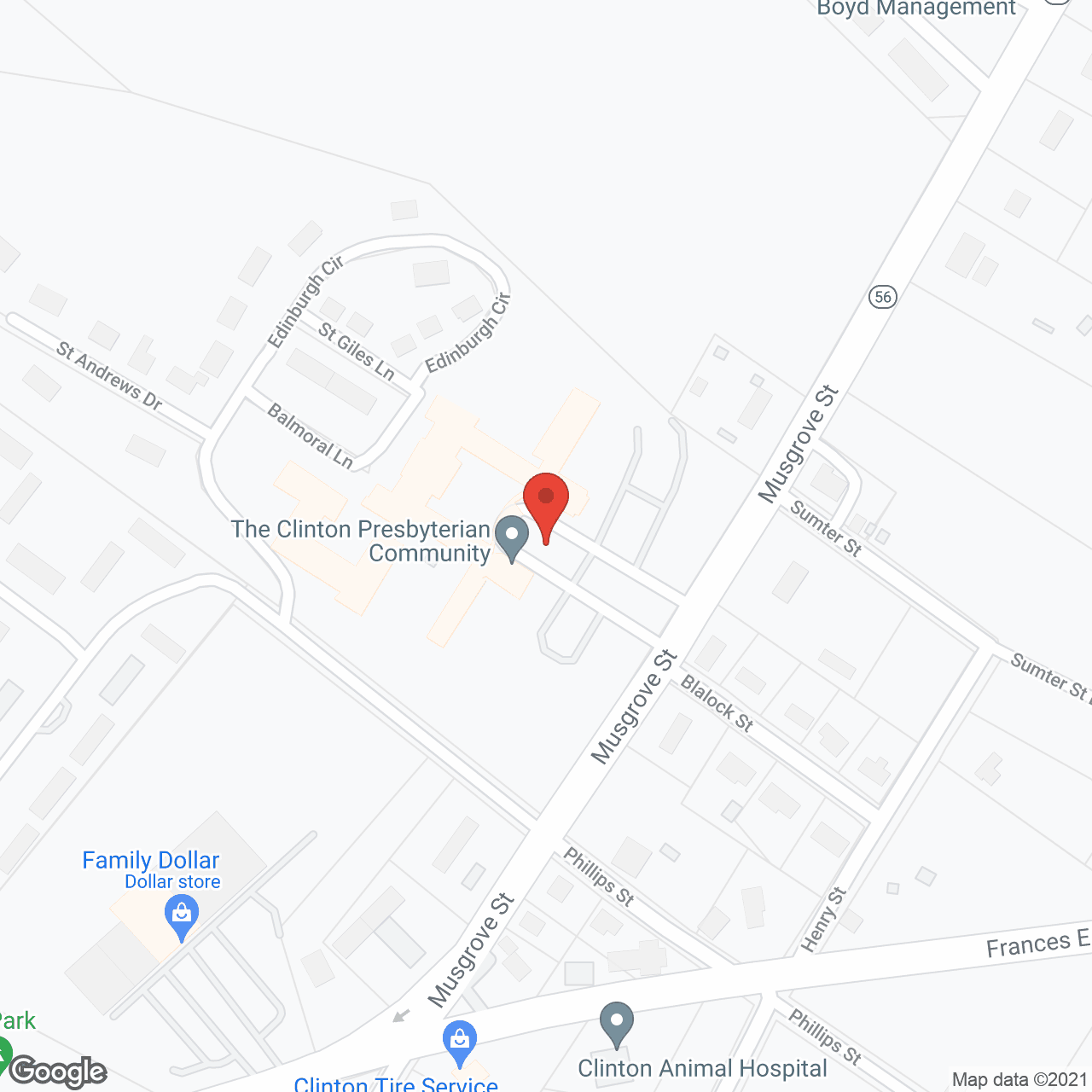 Map of the neighborhood around Clinton Presbyterian Community, a Continuing Care Retirement Community