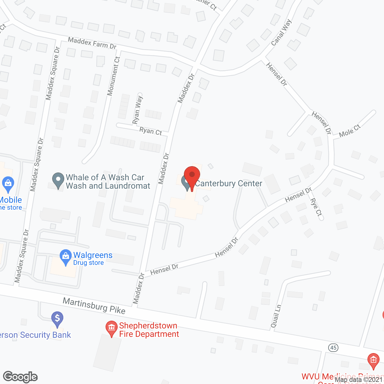 Map of the neighborhood around Canterbury Center