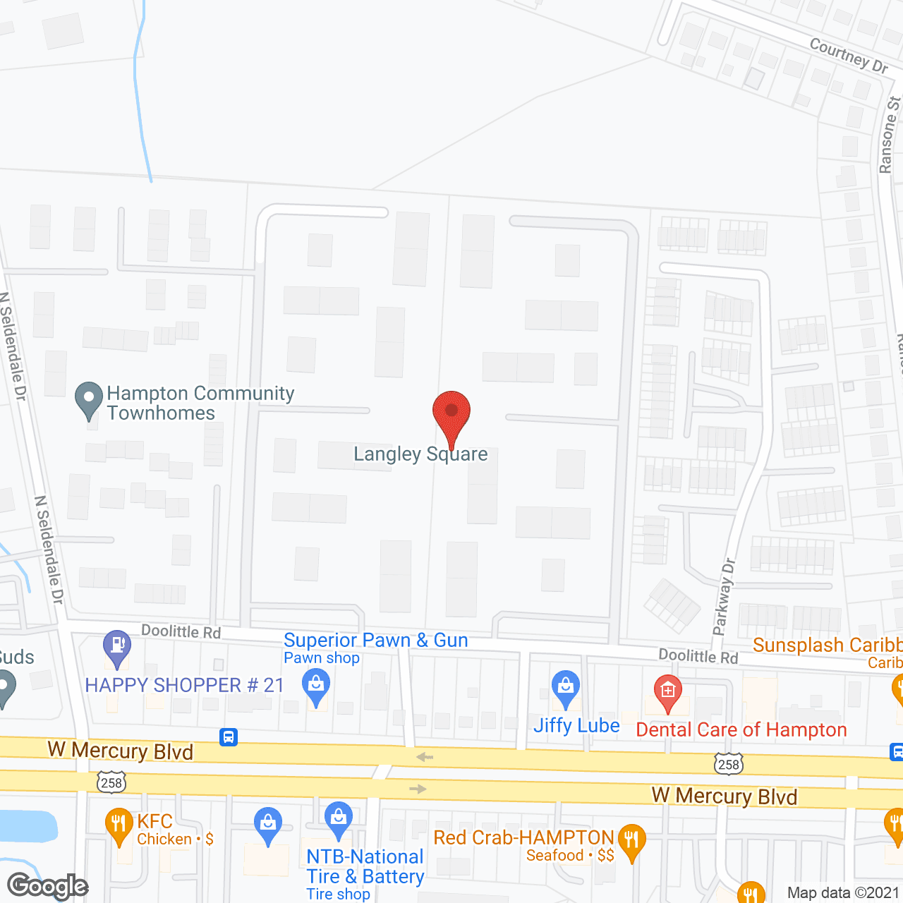 Map of the neighborhood around Langley Square