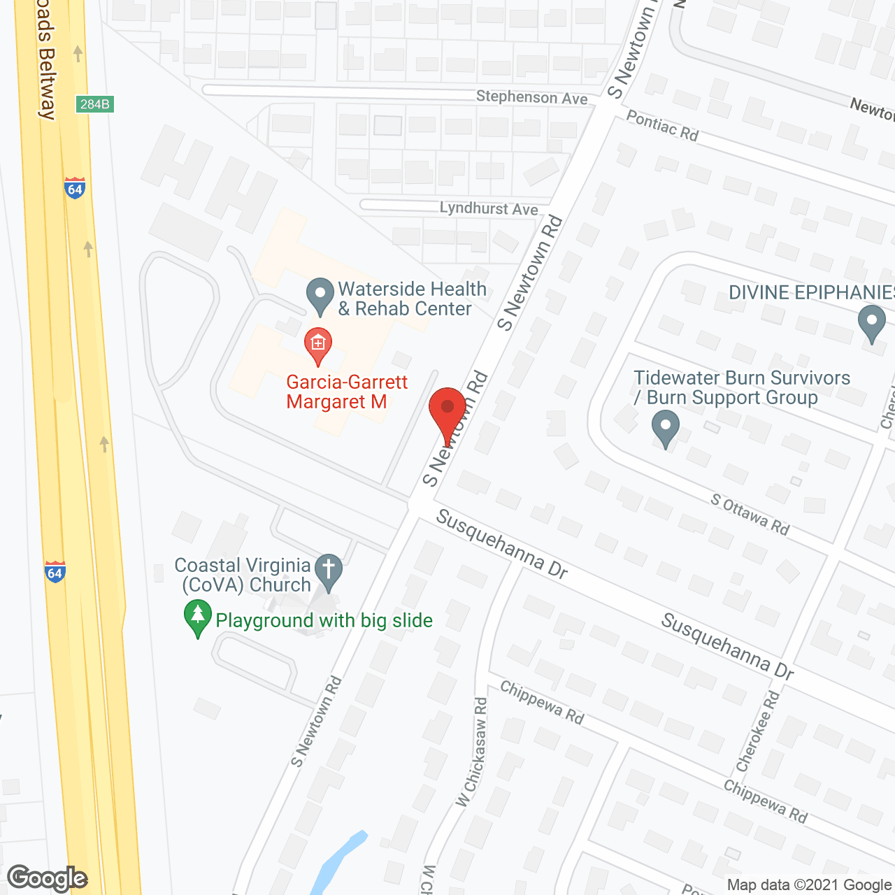 Map of the neighborhood around Waterside Health and Rehab Center