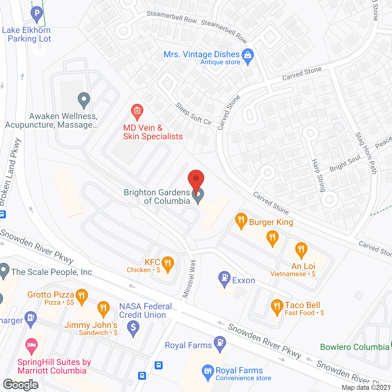 Map of the neighborhood around Brighton Gardens of Columbia