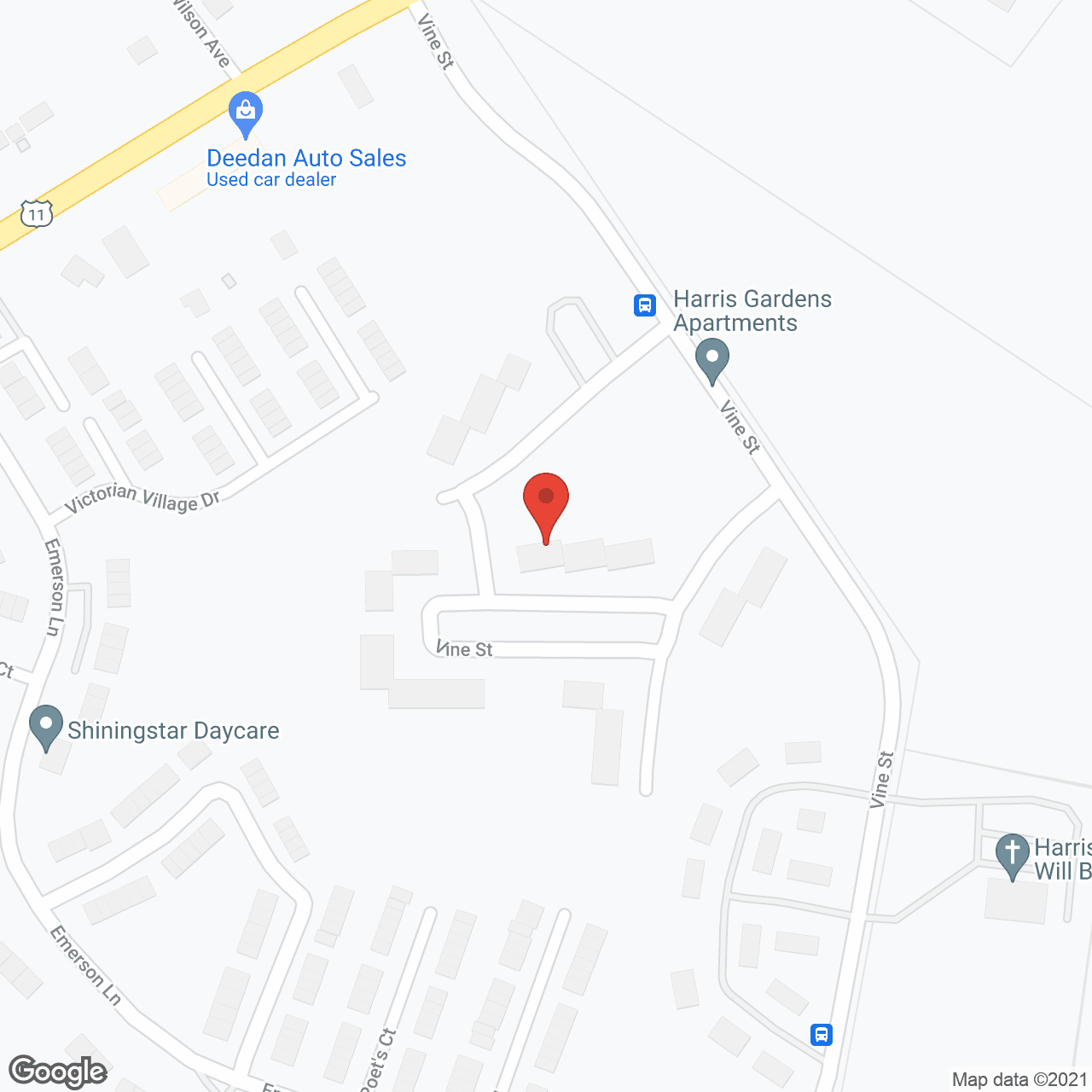 Map of the neighborhood around Harris Gardens Apartments