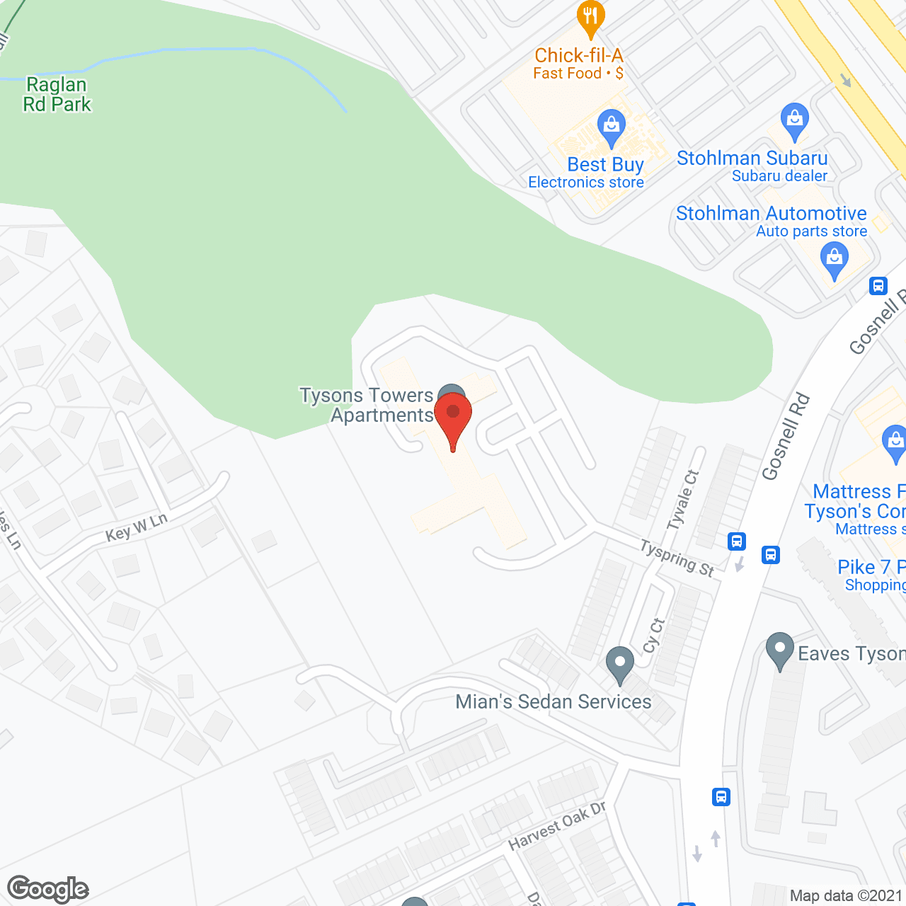 Map of the neighborhood around Tysons Towers
