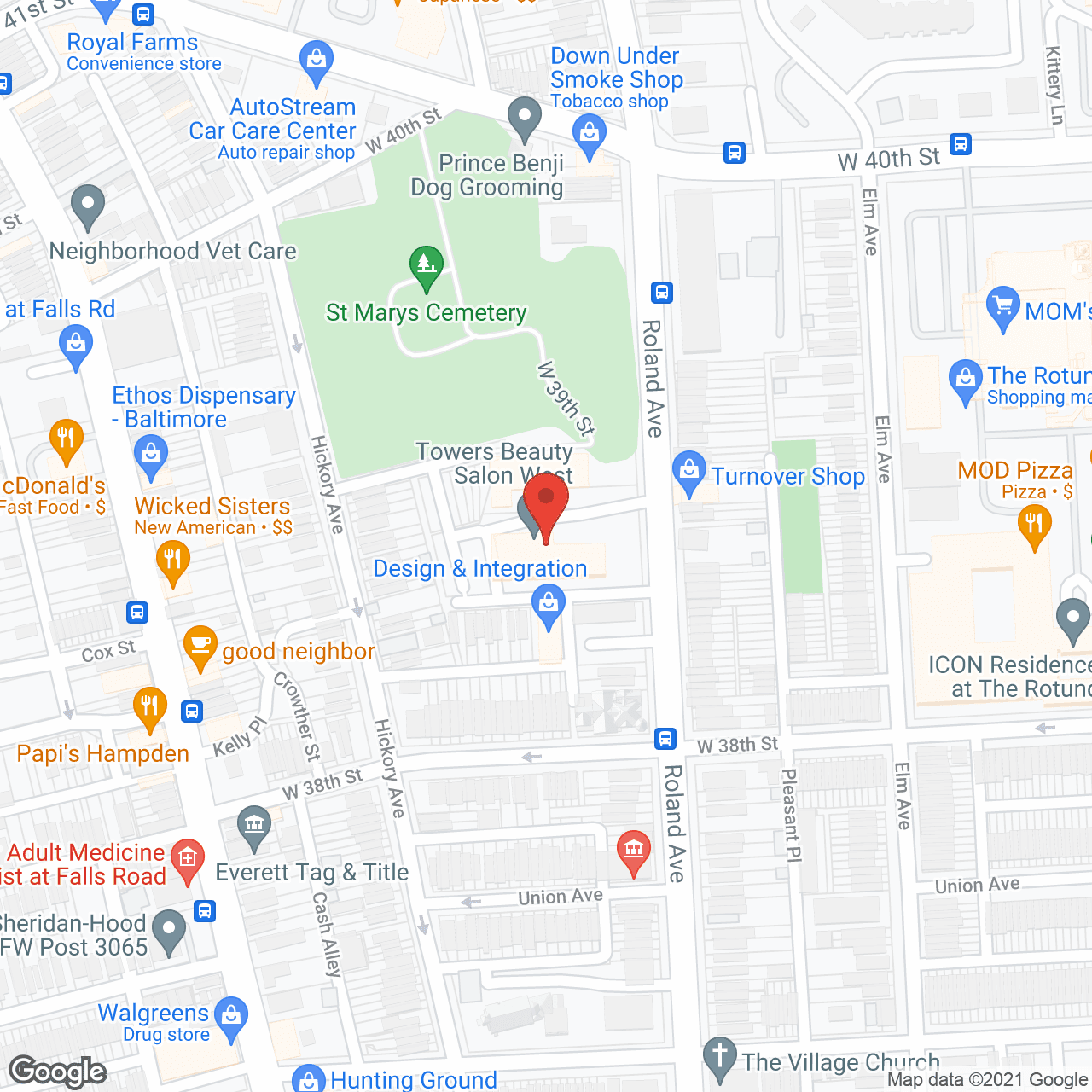 Map of the neighborhood around St Mary's Roland View Towers