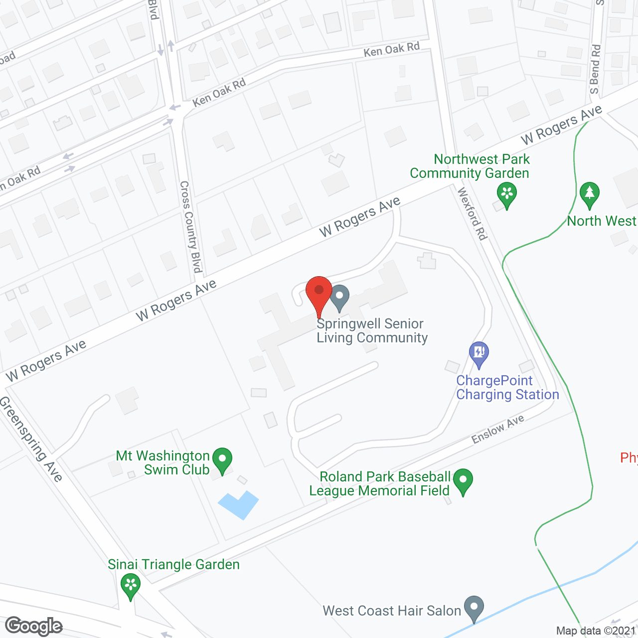 Map of the neighborhood around Springwell Senior Living Community