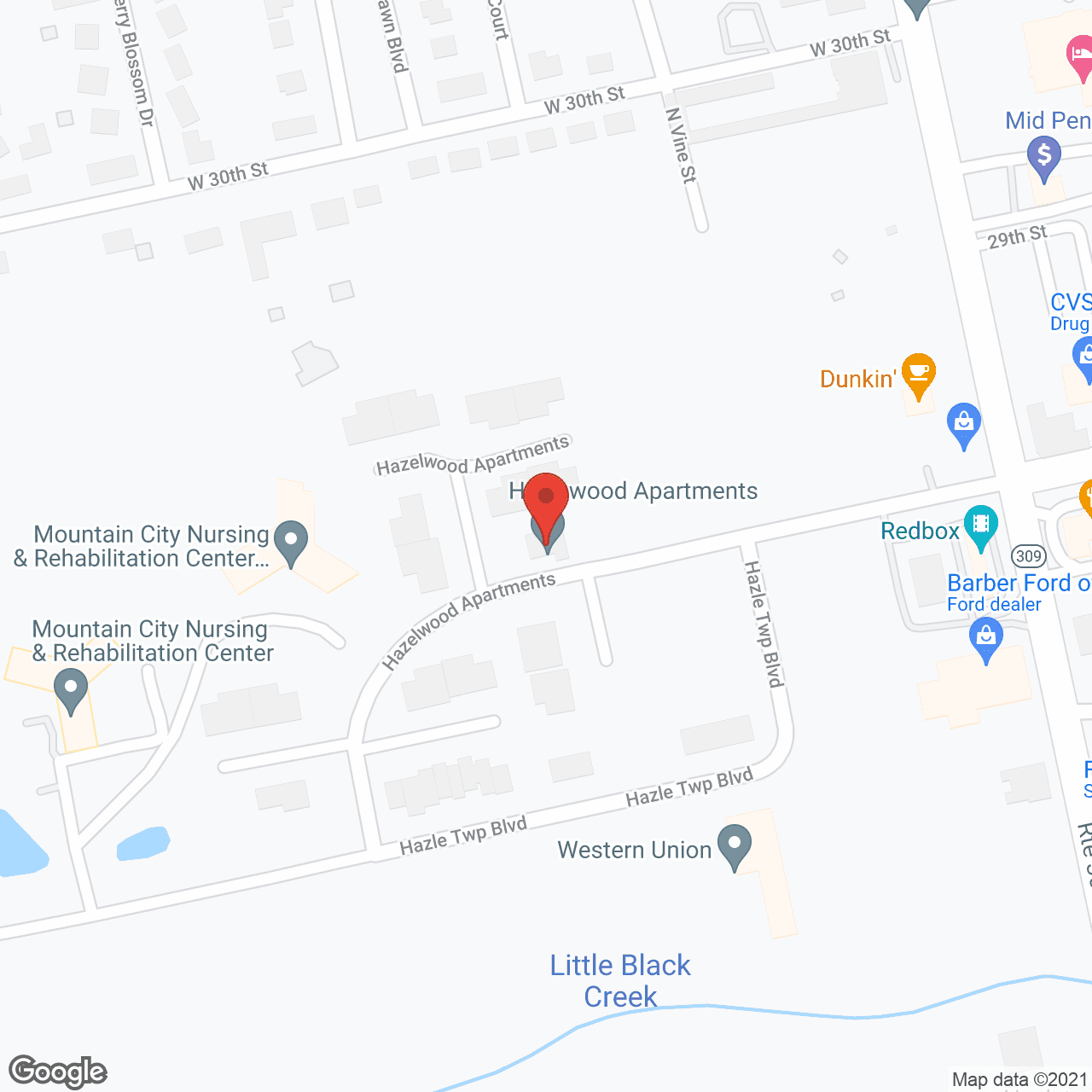 Map of the neighborhood around Hazlewood Apartments