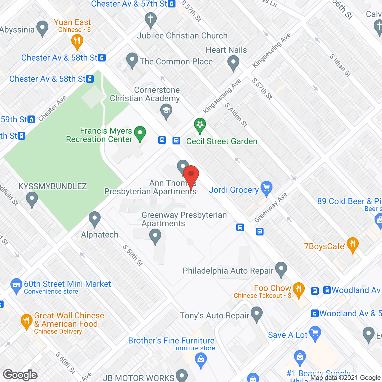 Map of the neighborhood around 58th and Greenway Presbyterian
