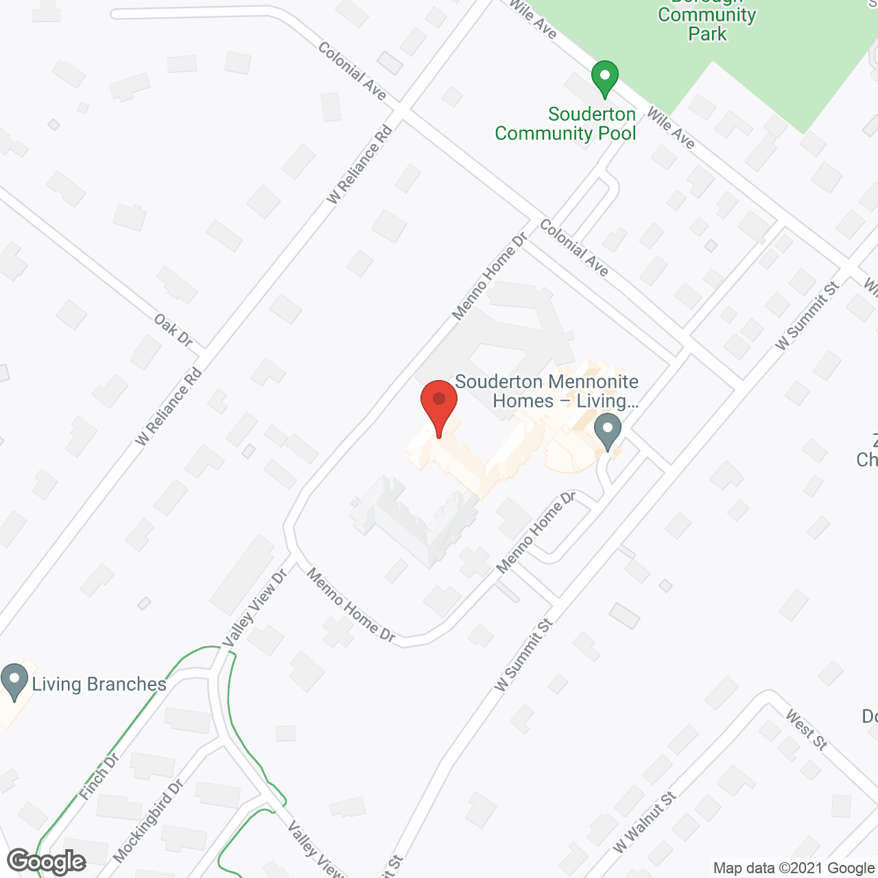Map of the neighborhood around Souderton Mennonite Homes, a CCRC