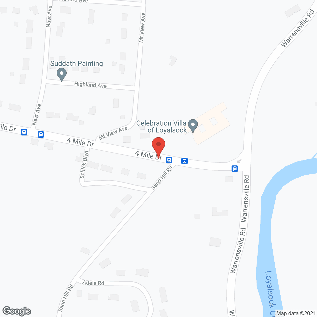 Map of the neighborhood around Celebration Villa of Loyalsock