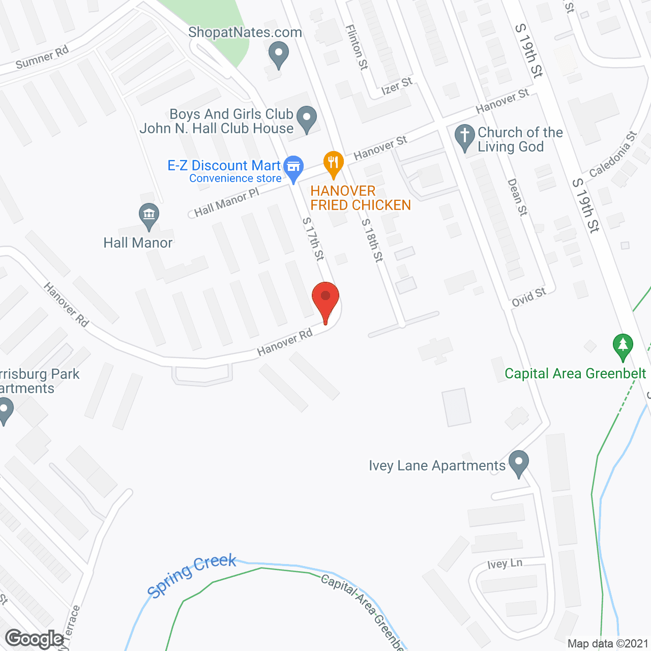 Map of the neighborhood around Hall Manor
