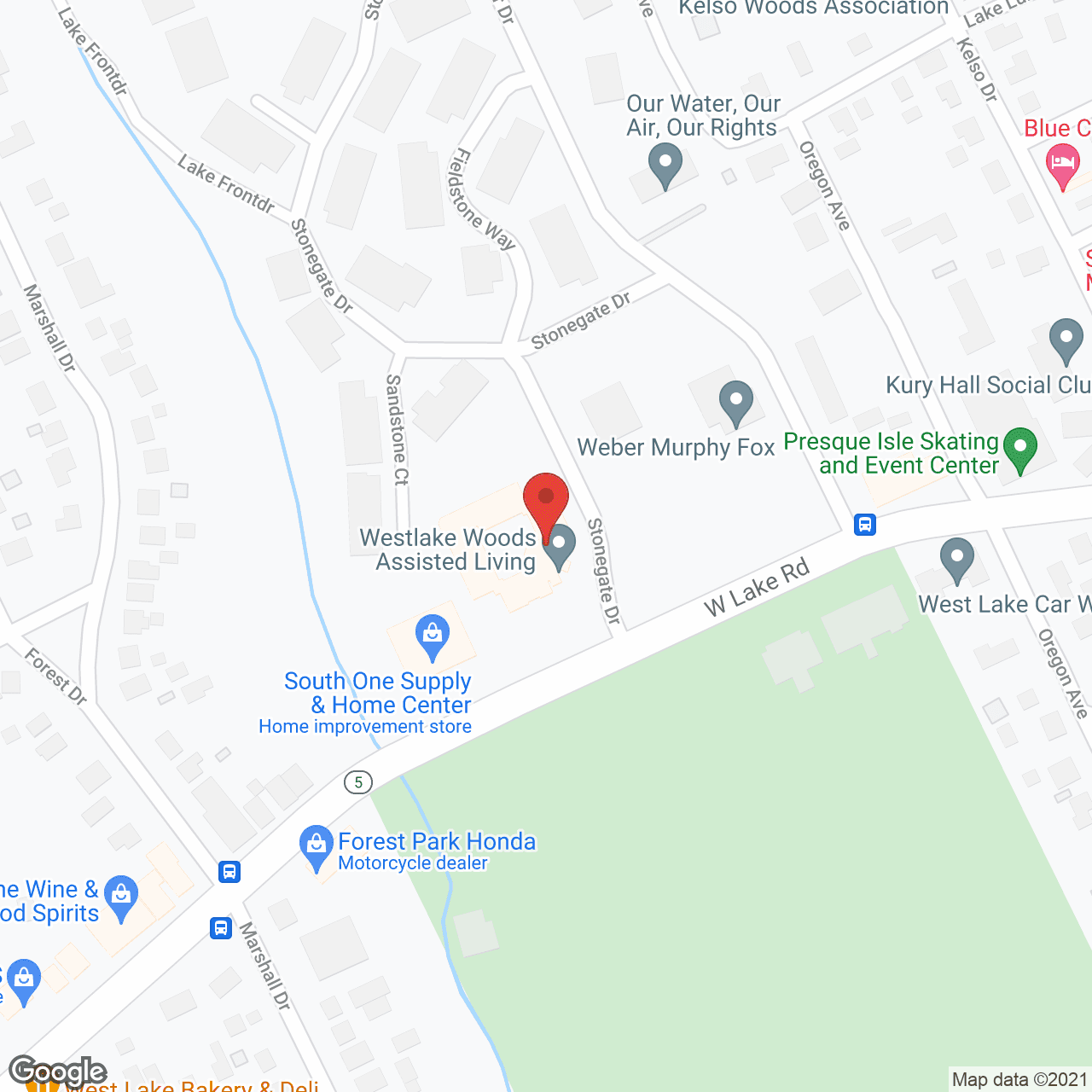 Map of the neighborhood around Westlake Woods