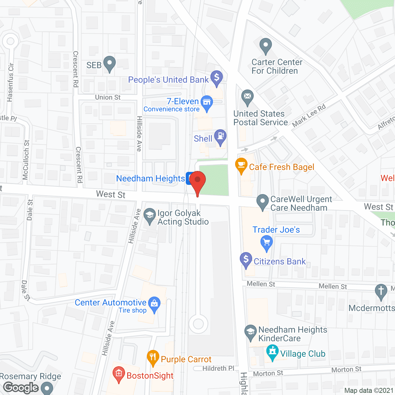 Map of the neighborhood around Kindred Living at Needham Heights