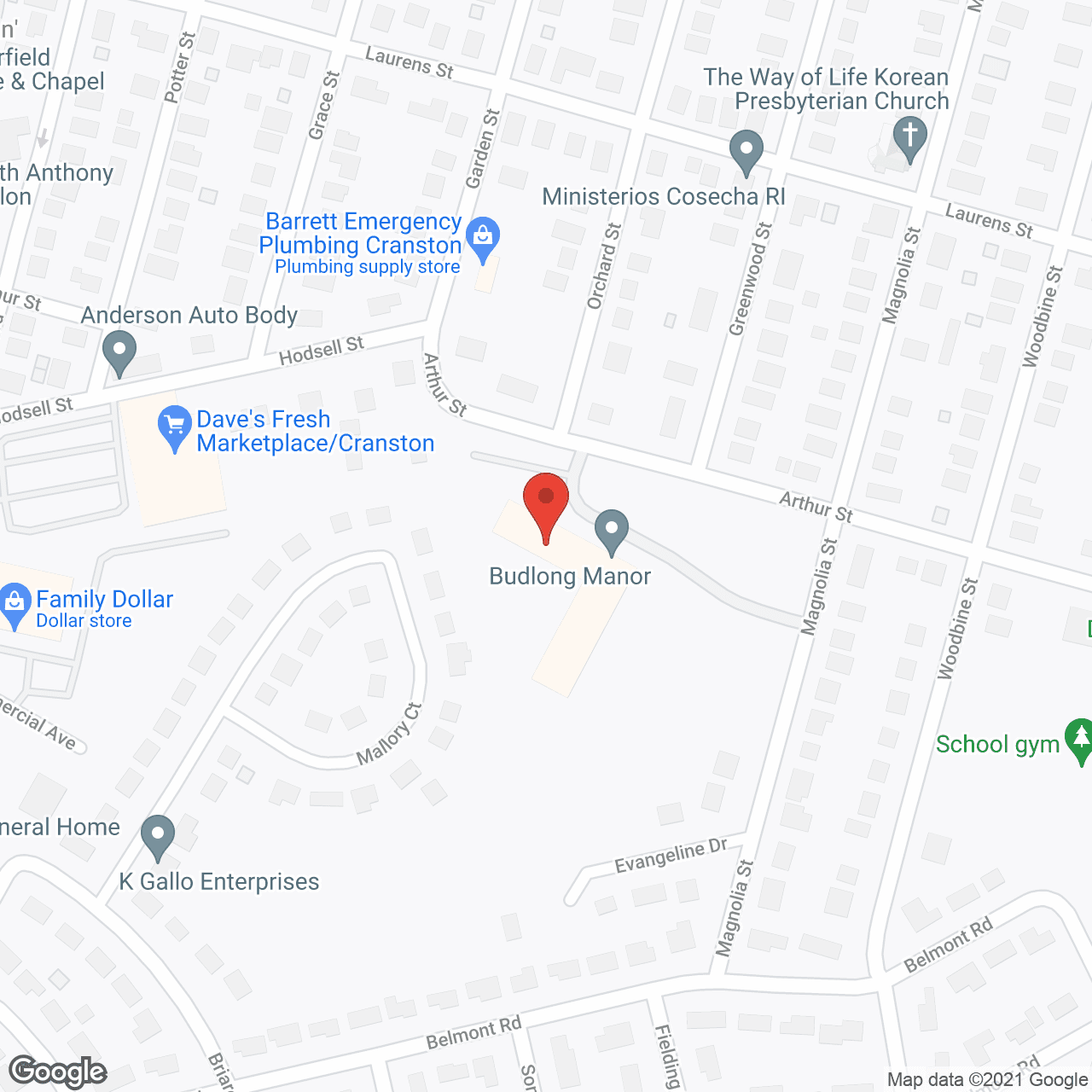 Map of the neighborhood around Budlong Manor