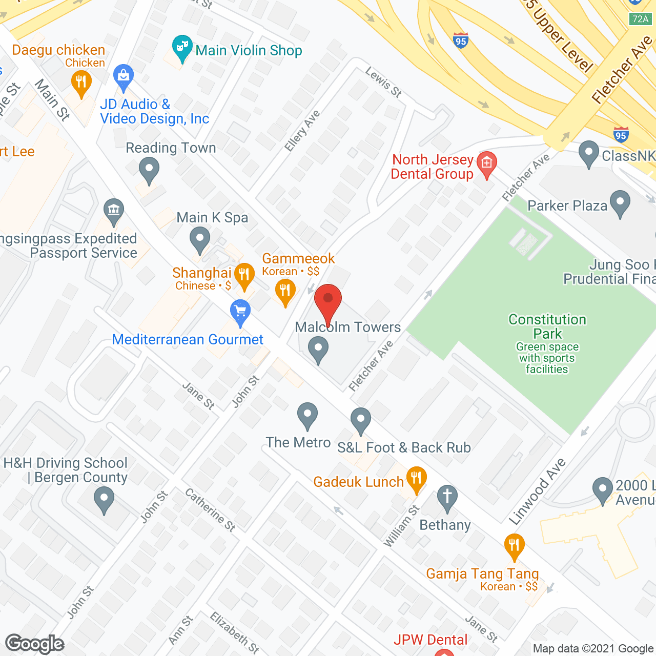 Map of the neighborhood around Malcolm Towers