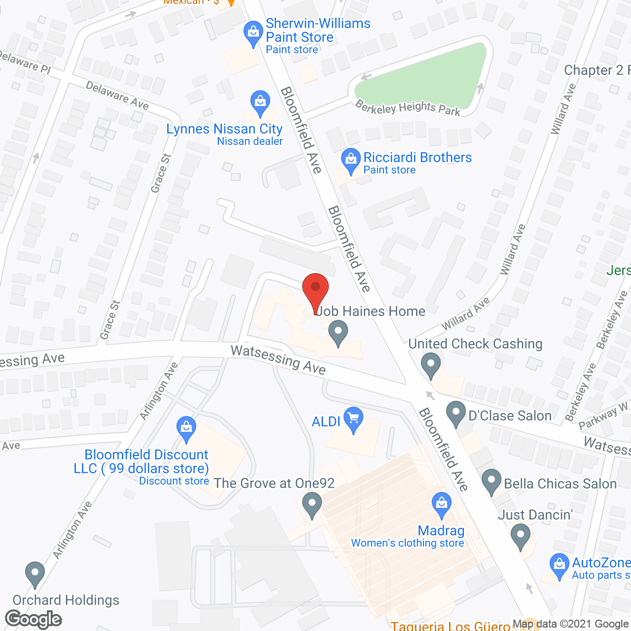 Map of the neighborhood around The Job Haines Home