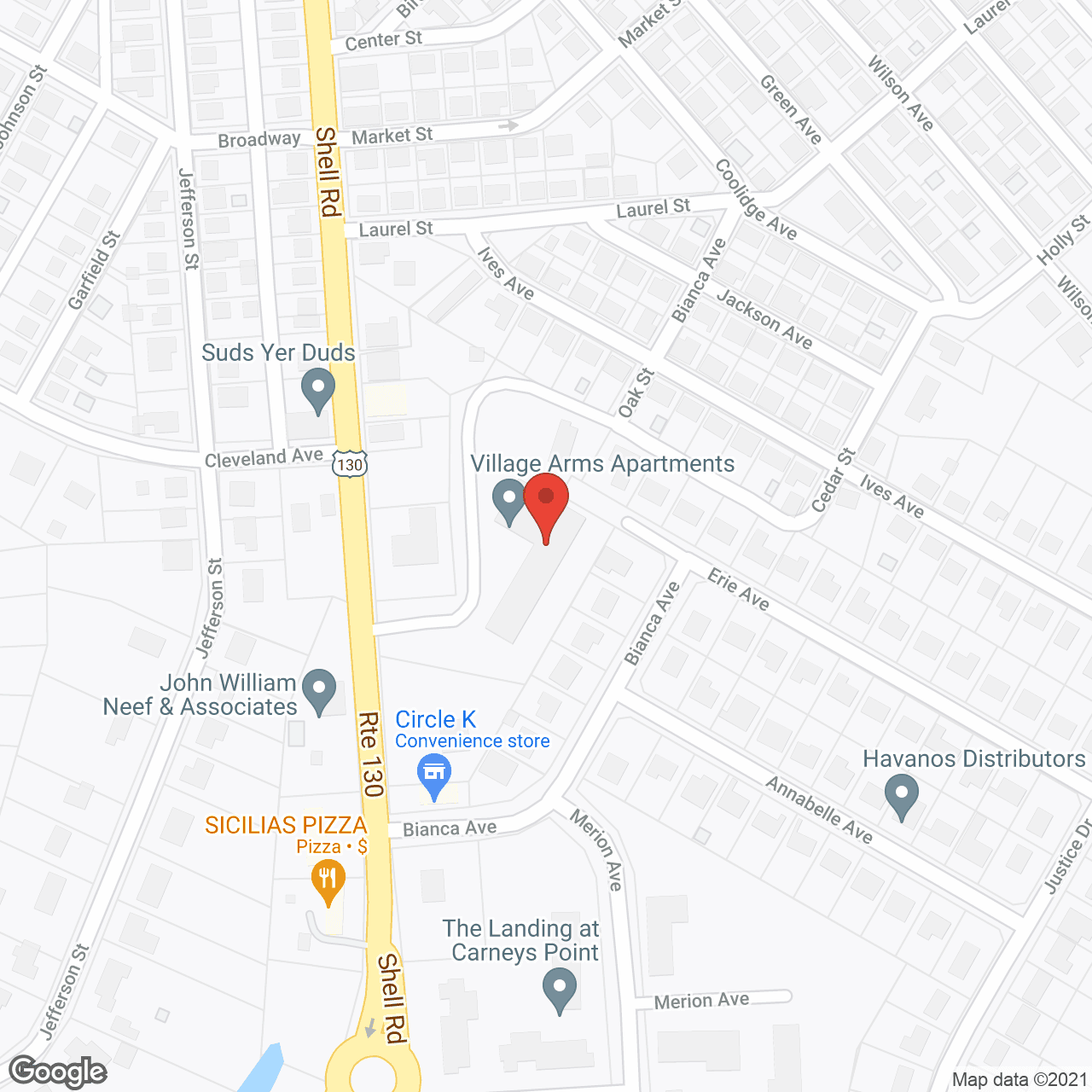 Map of the neighborhood around Village Arms Apartments