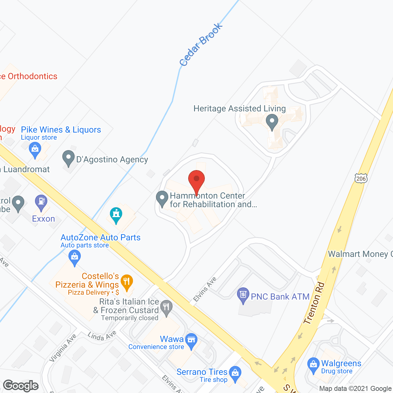 Map of the neighborhood around Hammonton Center for Rehabilitation and Nursing