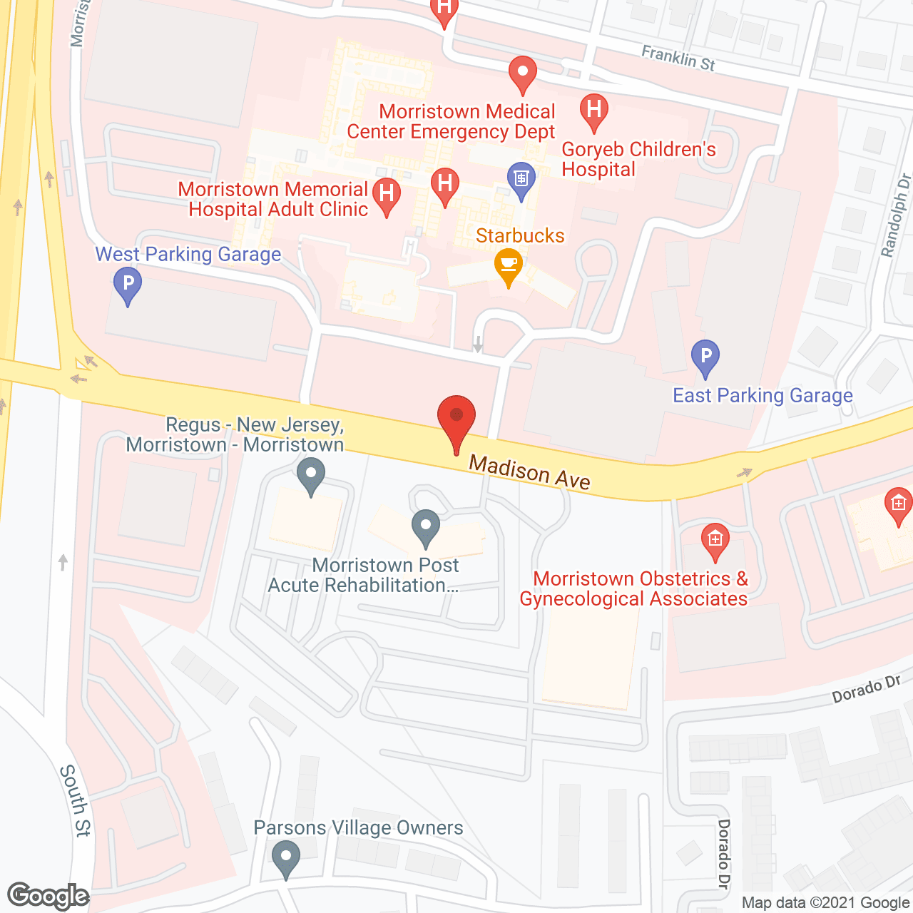 Map of the neighborhood around Morris Hills Center