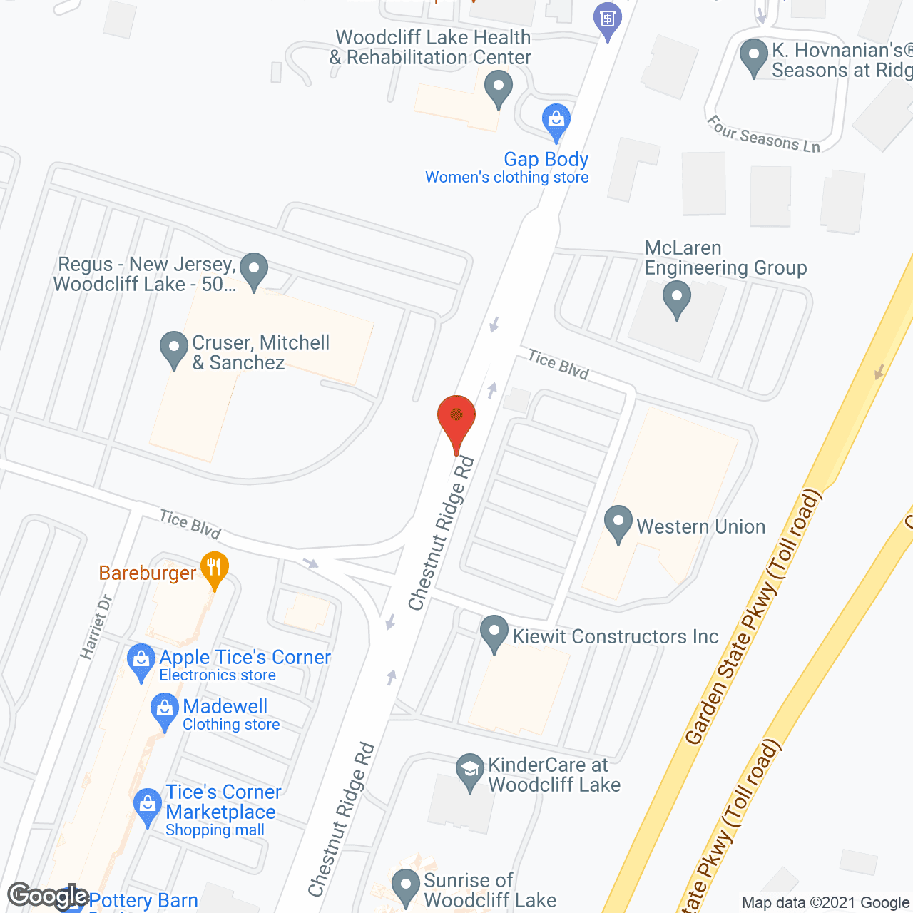 Map of the neighborhood around Sunrise of Woodcliff Lake