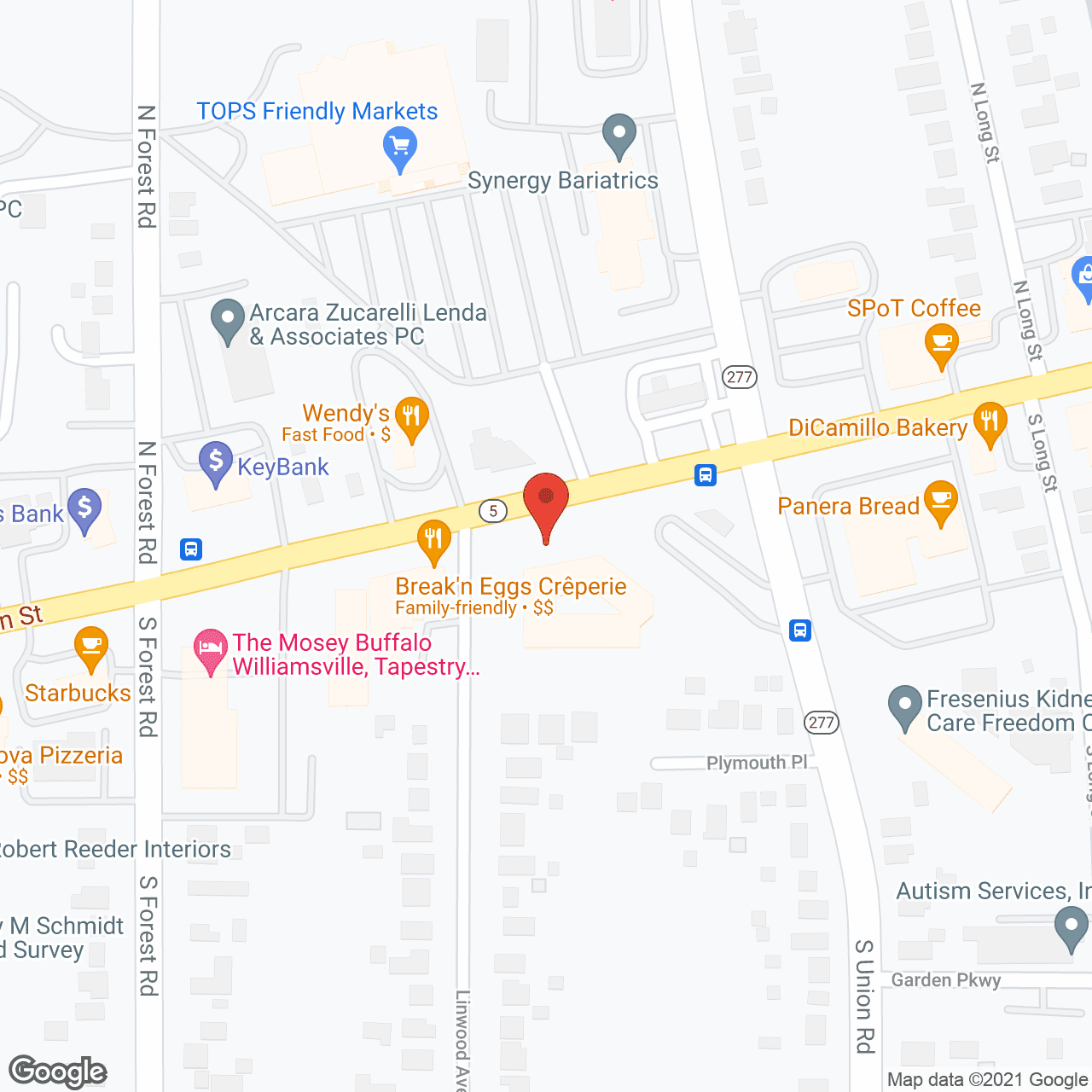 Map of the neighborhood around Elderwood Village at Williamsville